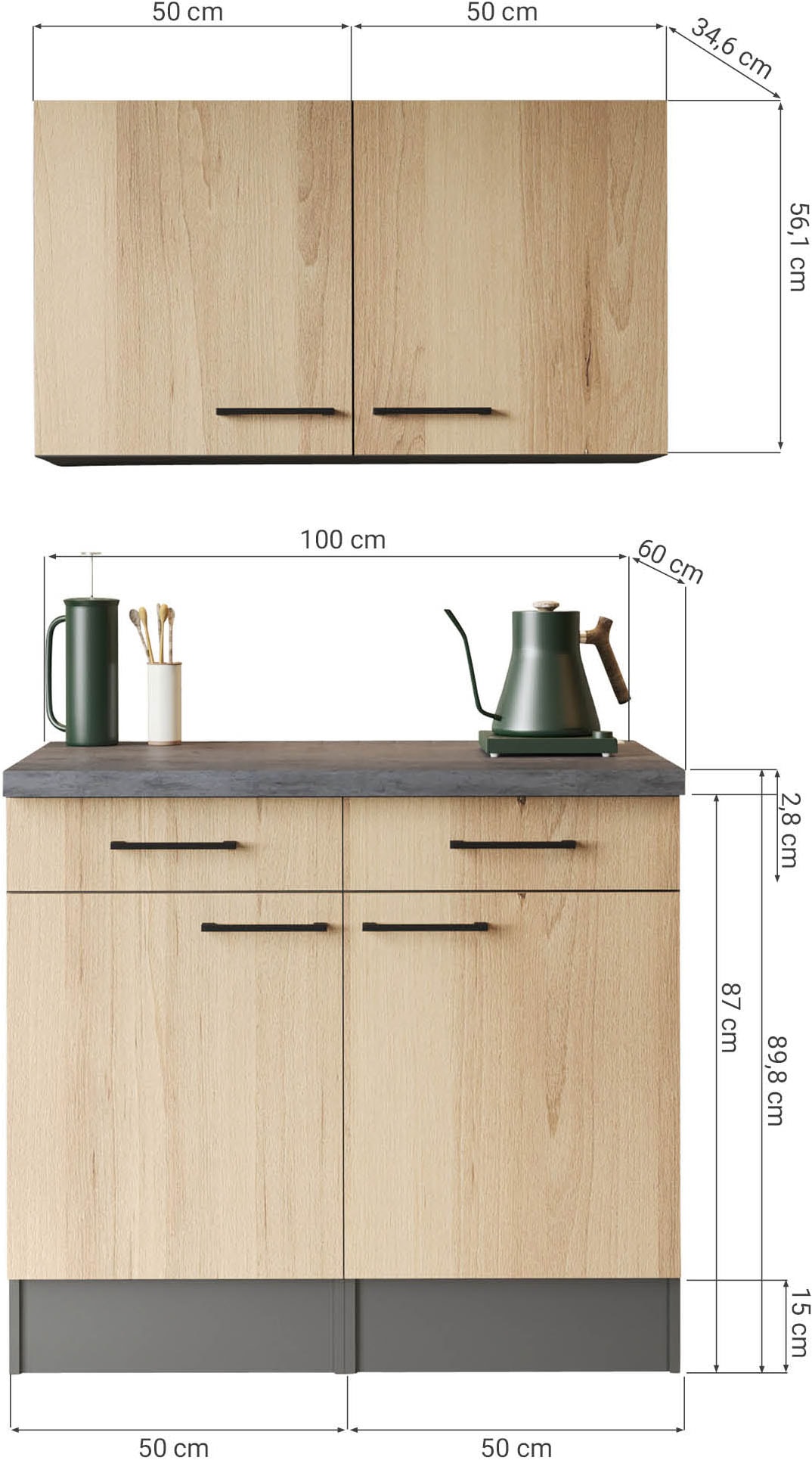 RESPEKTA Sideboard »Oliver« zerlegt, mit Soft Close Funktion, inkl. Oberschränke, Breite 100 cm