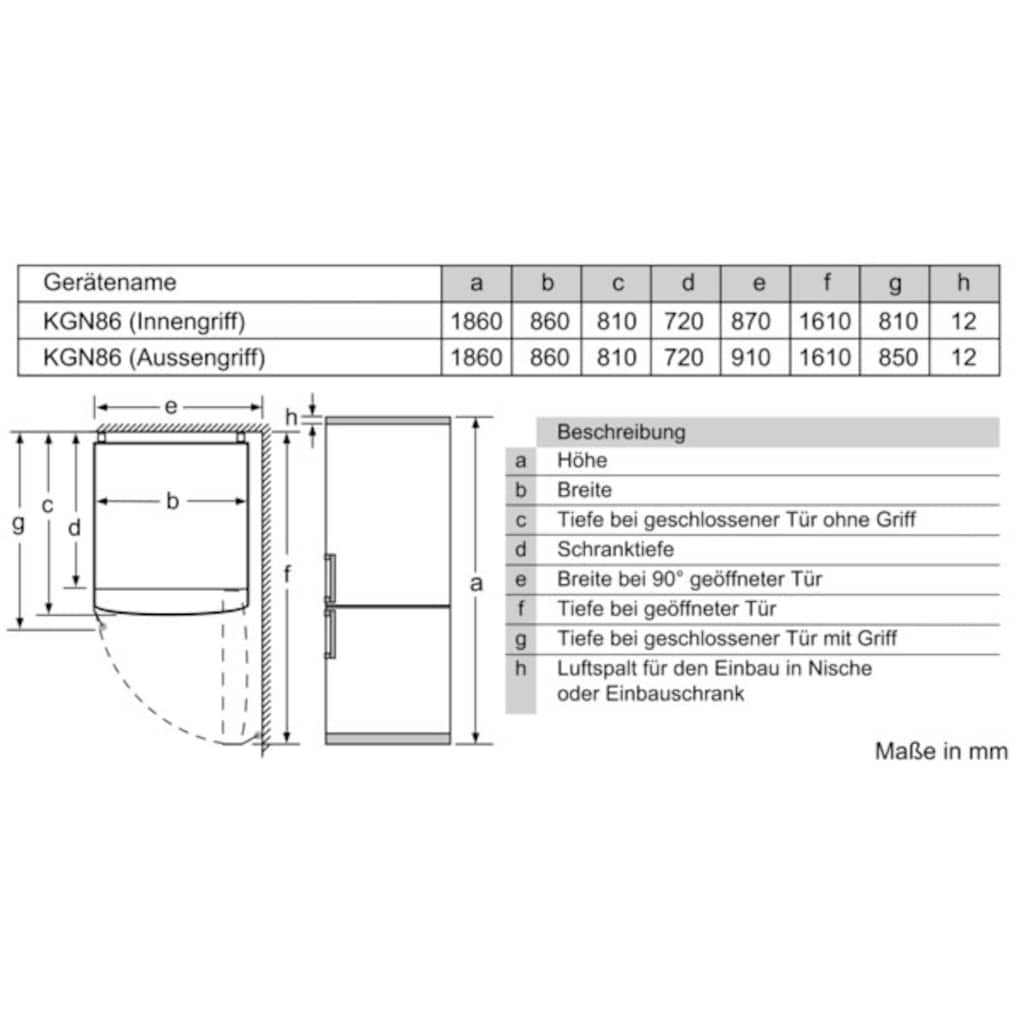 BOSCH Kühl-/Gefrierkombination »KGN86AIDR«, KGN86AIDR, 186 cm hoch, 86 cm breit