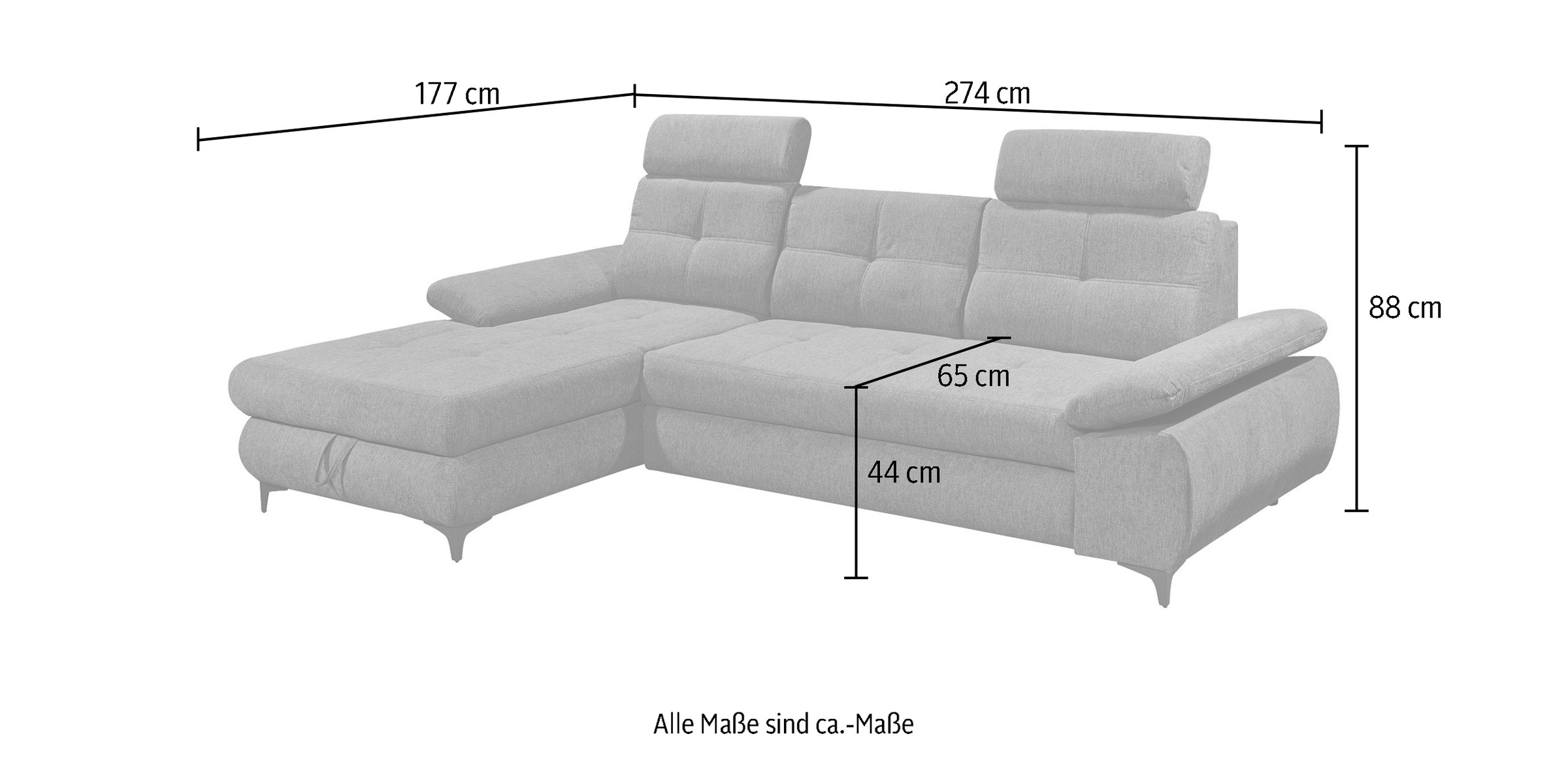 ED EXCITING DESIGN Ecksofa »Altona L-Form«, (2 St.), mit Bettfunktion, Bettkasten, Armteilverstellung & Kopfstützen