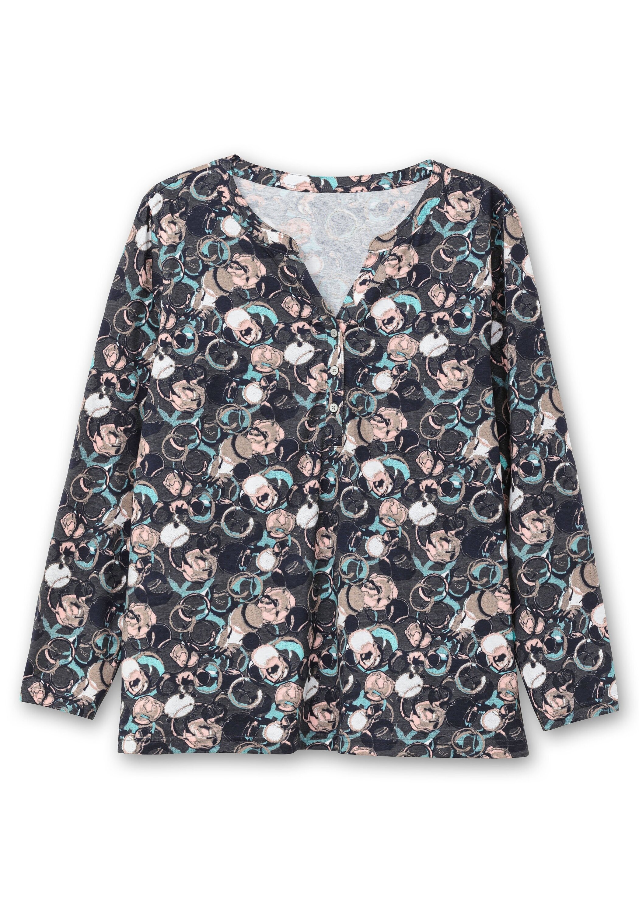 Sheego Langarmshirt »Langarmshirt mit Alloverprint und kurzer Knopfleiste«, mit Alloverprint und kurzer Knopfleiste