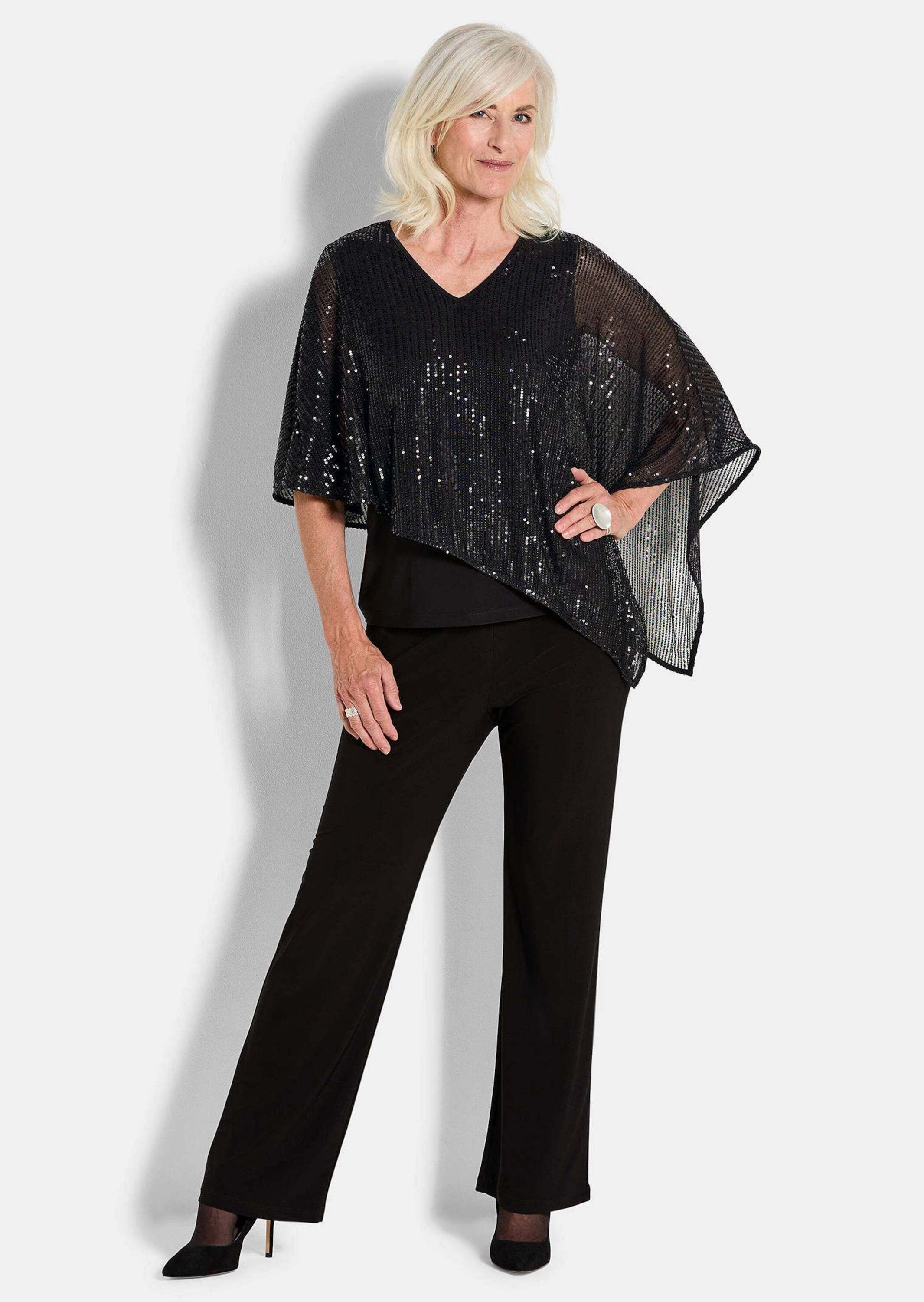 GOLDNER Kurzarmshirt »Kurzgröße Shirt mit Pailletten«
