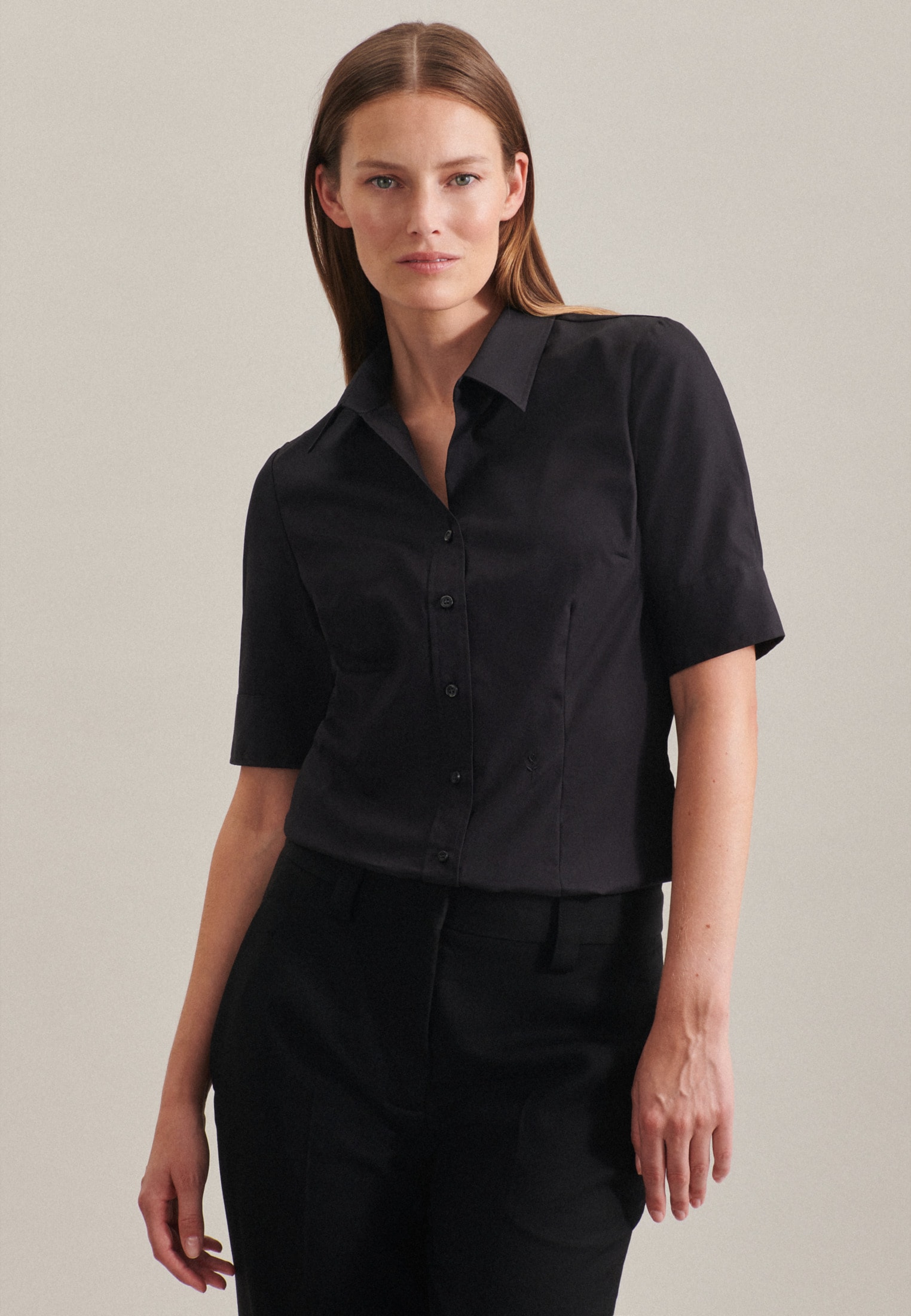seidensticker Hemdbluse »Schwarze Rose«, Kurzarm Kragen Uni