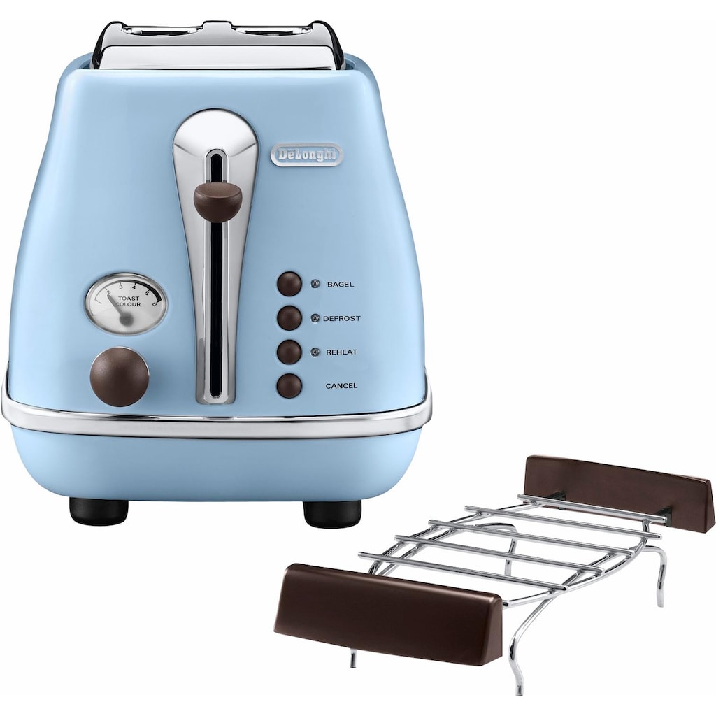 De'Longhi Toaster »Incona Vintage »CTOV 2103.AZ««, 2 kurze Schlitze, 900 W, im Retro Look, azur