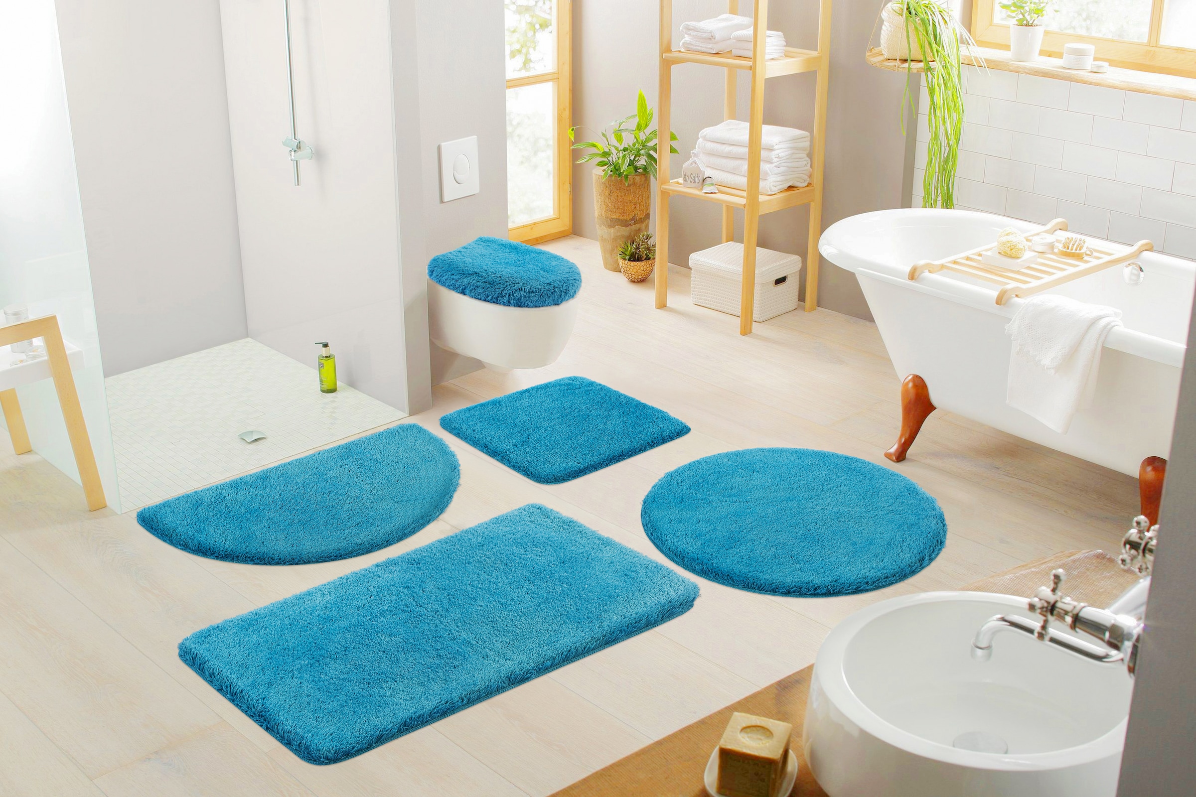 my home Badematte »Merida, Badvorleger, Badezimmer Teppich« Höhe 32 mm rutschhemmend beschichtet fußbodenheizungsgeeignet | schnell trocknend | strapazierfähig Badteppich, Uni Farben, rechteckig, rund & als 2-tlg. Set erhältlich