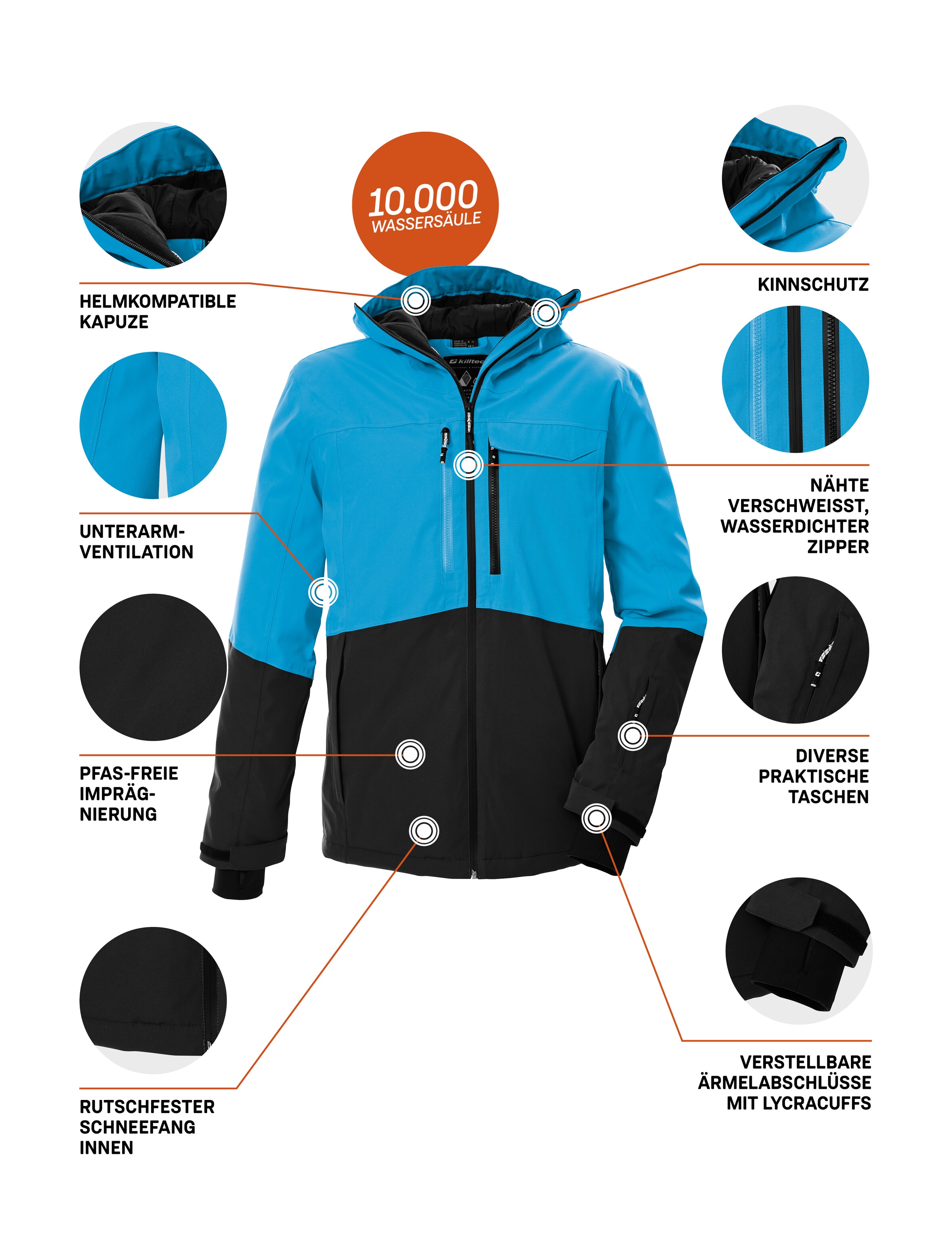 Killtec Skijacke »KSW 280 MN SKI JCKT« Wasserdichte Herrenjacke mit Schneefang und Teflon EcoElite™