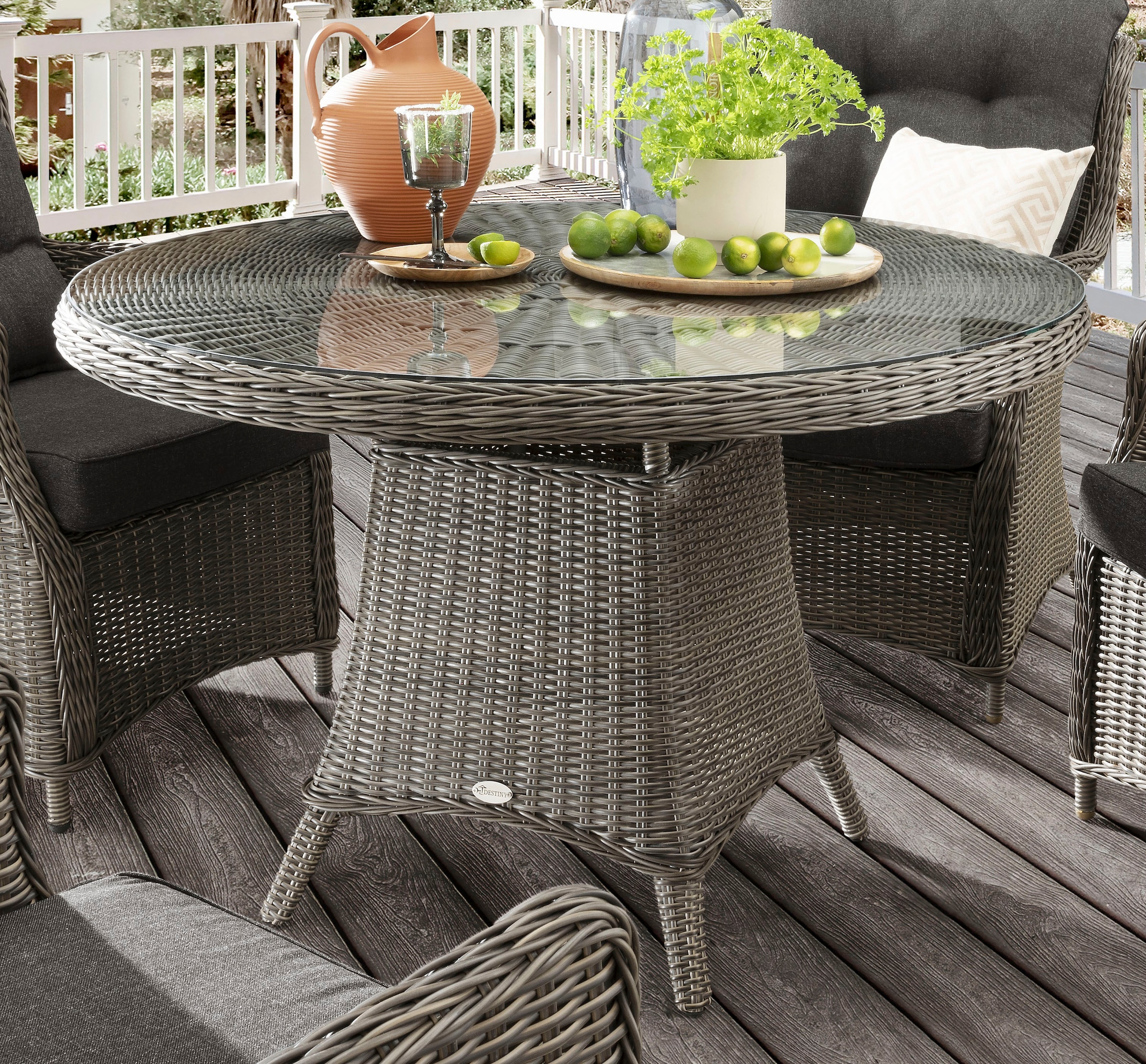 Destiny Garten-Essgruppe »CASA LUNA«, (13 tlg., 4x Sessel, 1x Tisch, inkl. Auflagen), Aluminium, Polyrattan