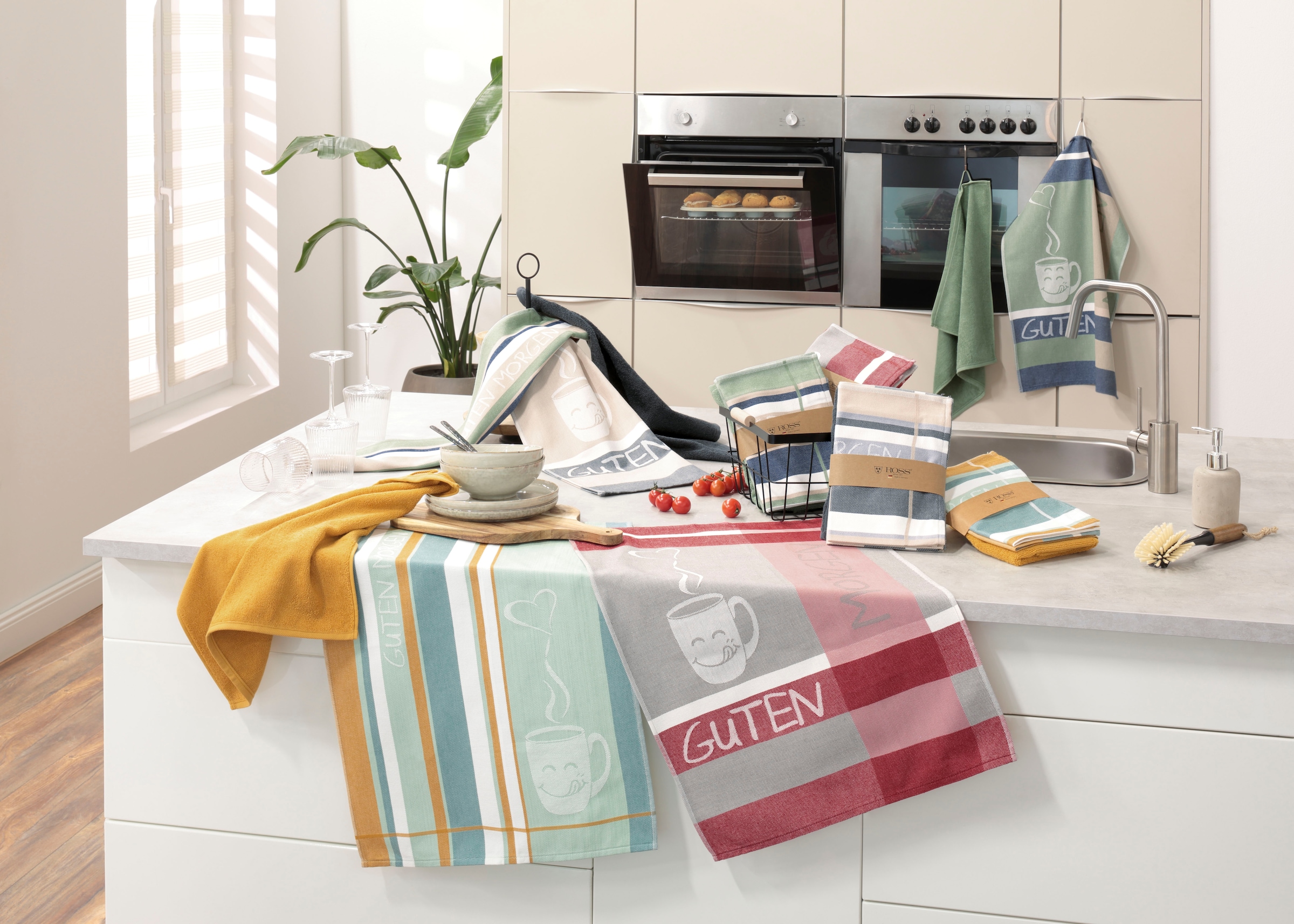 ROSS Geschirrtuch »1663 3er-Set mit Banderole« aus feinster Baumwolle