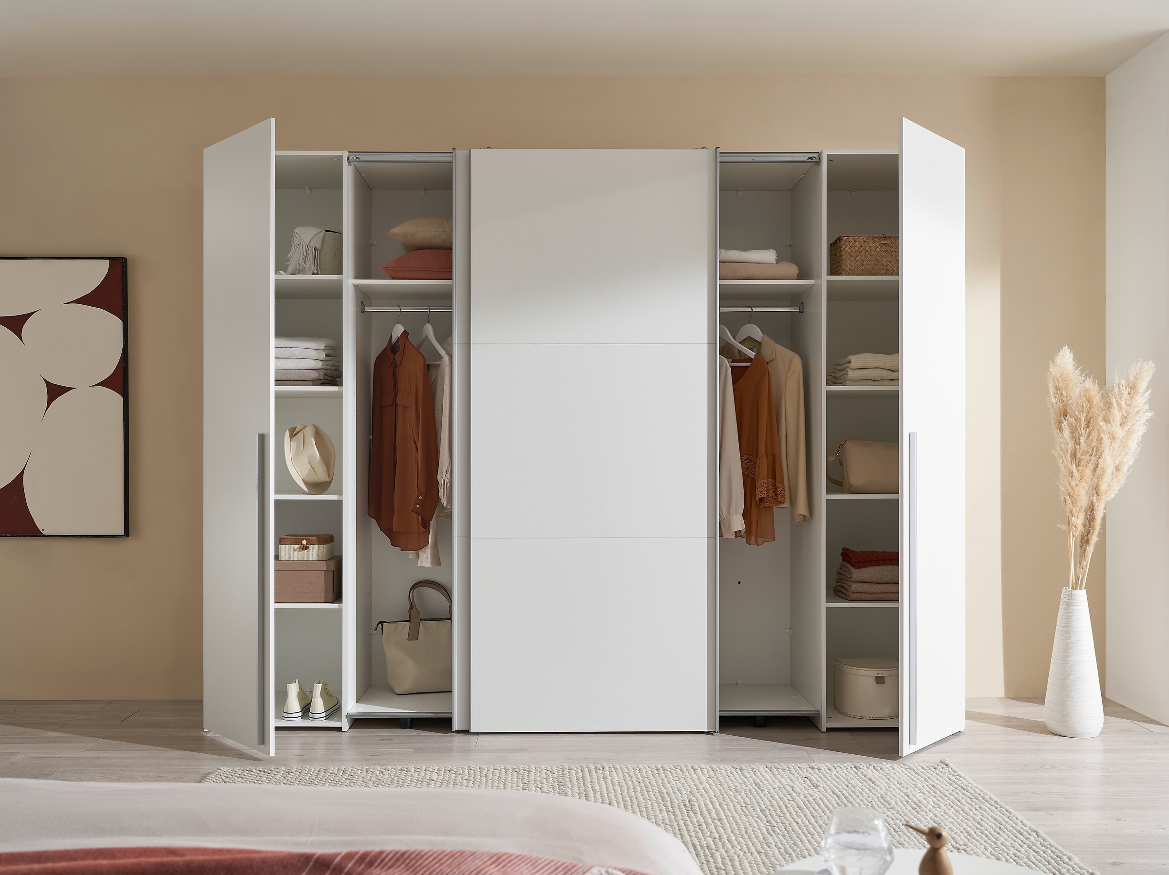 Schlafkontor Schwebetürenschrank »Maturs Drehtürenschrank«, 2 Schwebetüren, 2 Drehtüren mit 10 Einlegeböden und 2 Kleiderstangen