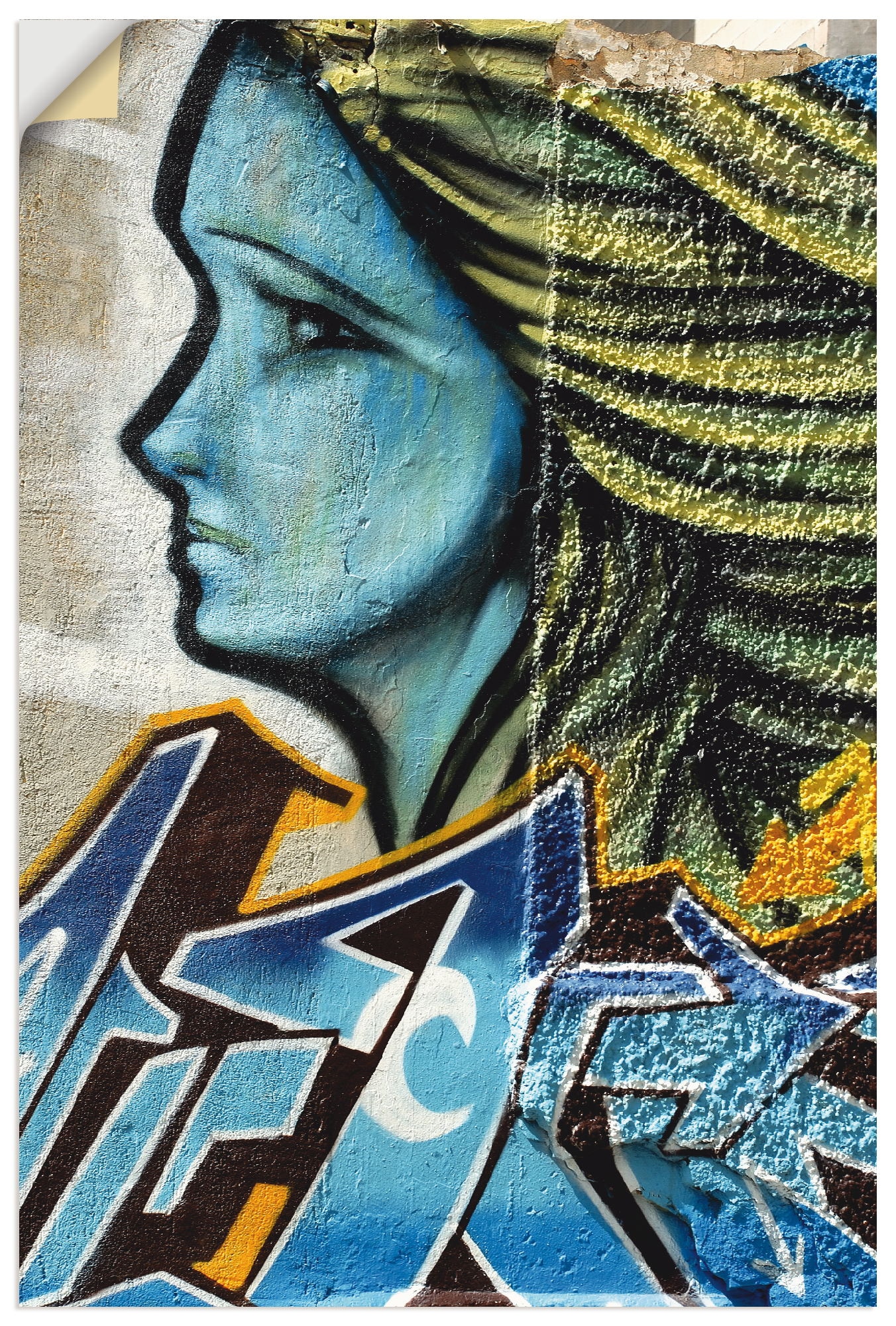 Artland Wandbild »Graffiti - Frau bestellen Poster Leinwandbild, OTTO oder als Alubild, klassische bei Größen Blau«, Fantasie, versch. St.), (1 in Wandaufkleber in