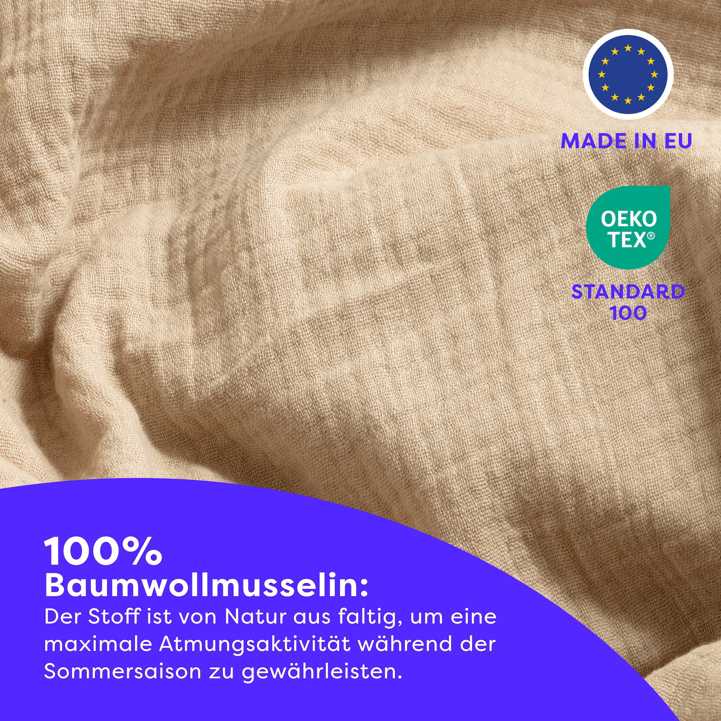 Wolkenfeld Bettwäsche »Wolkenfeld Premium Musselin mit Reißverschluss« 2 tlg. aus 100% Baumwolle – Atmungsaktiv & Weich – inkl. Kissenbezug 80x80
