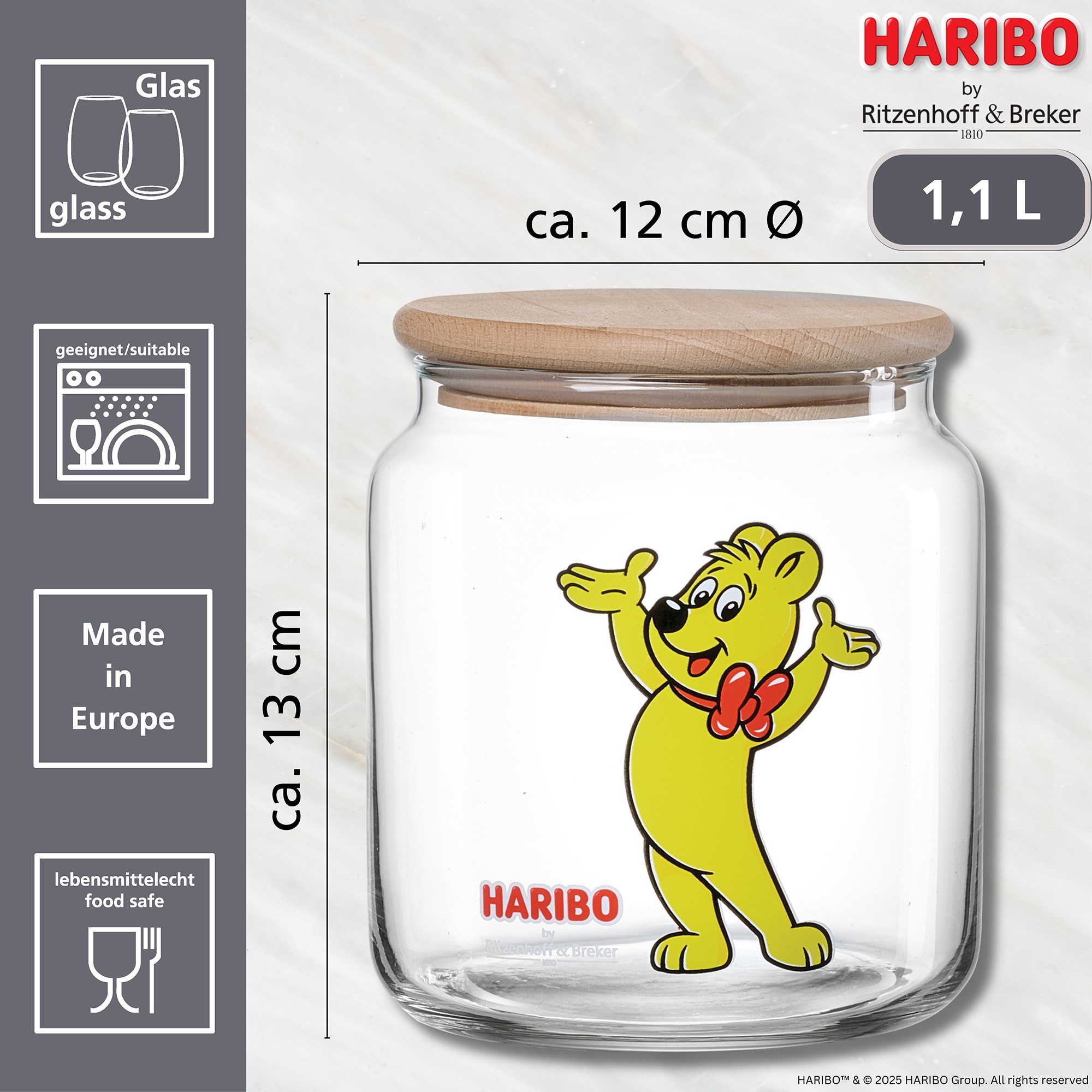 Ritzenhoff & Breker Vorratsglas »HARIBO Hands Up, 1,1 Liter« 1 Stk. tlg. Maße: 12 x 12 x 13 cm