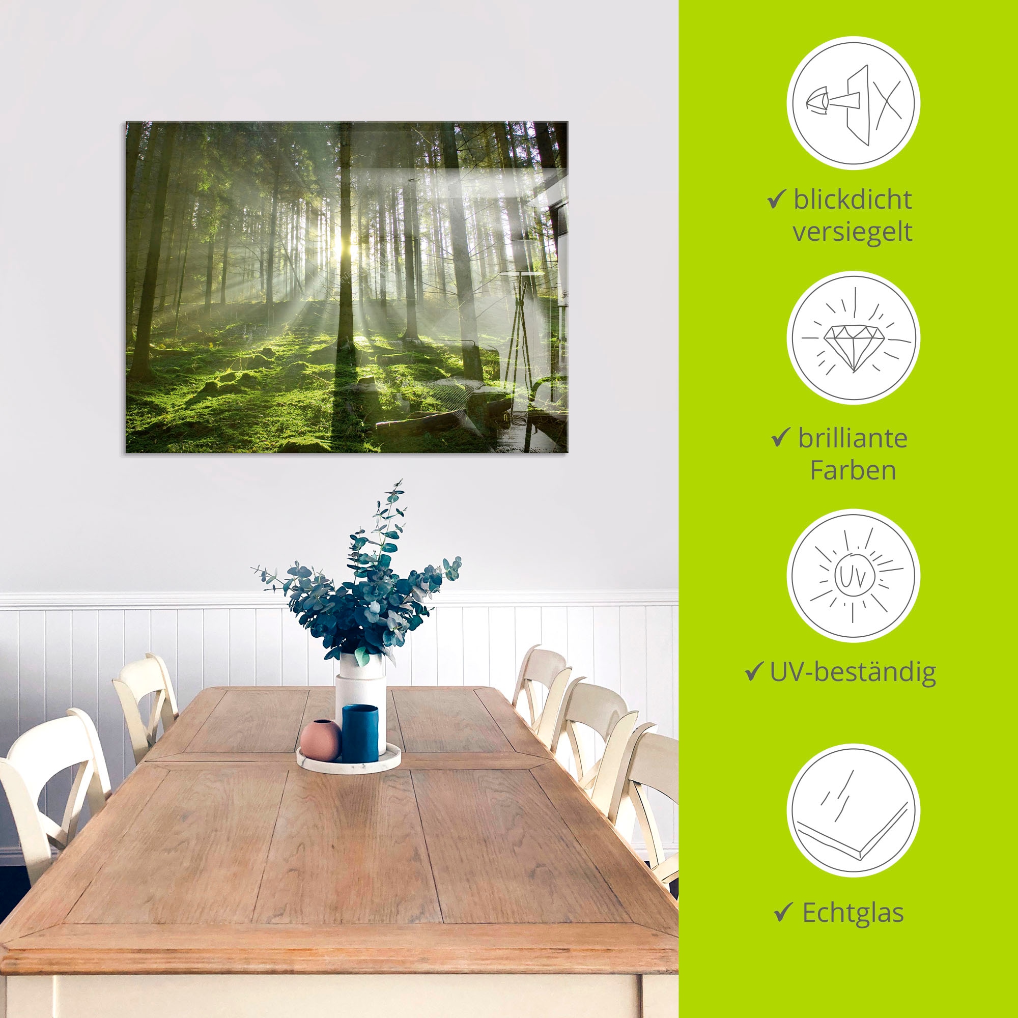 Artland Glasbild »Wald im Gegenlicht«, Wald, (1 St.), in verschiedenen Größen
