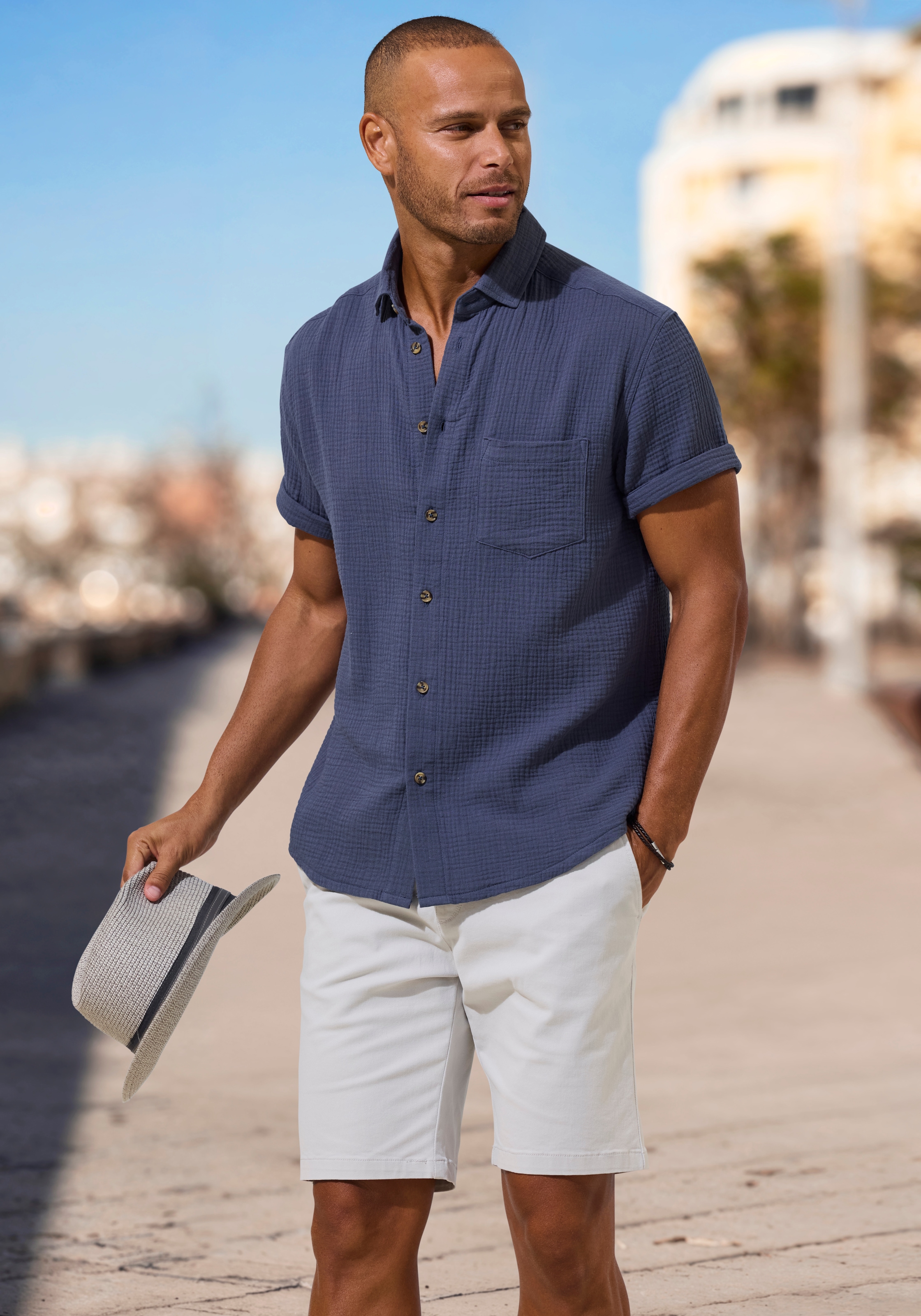 Beachtime Kurzarmhemd »Regular fit« Kurzarm, Freizeithemd aus Musselin-Ware
