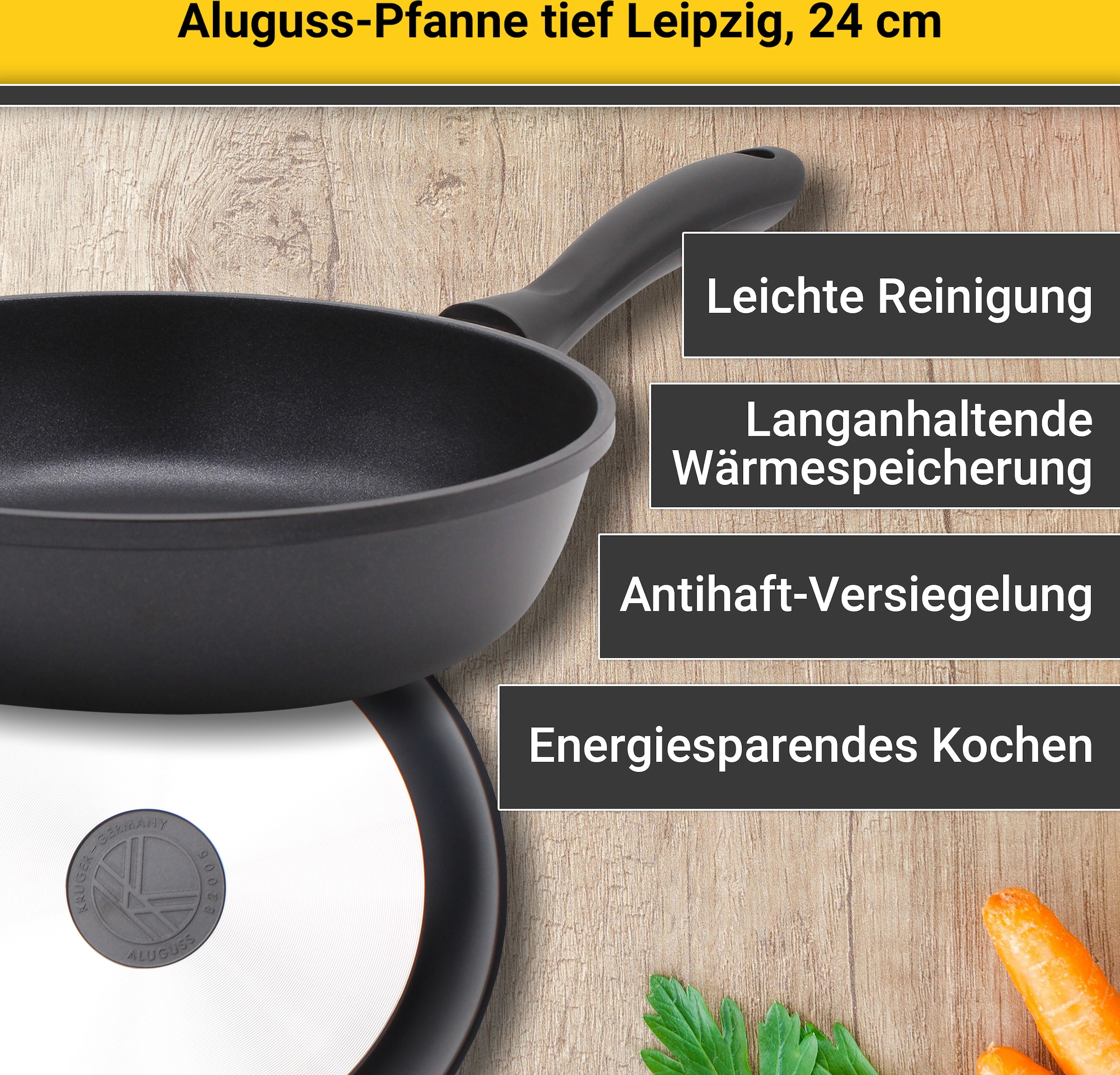 Krüger Bratpfanne »Aluguss Pfanne tief LEIPZIG«, Aluminiumguss, (1 tlg.), hochwertige Antihaft-Versiegelung, tiefe Ausführung