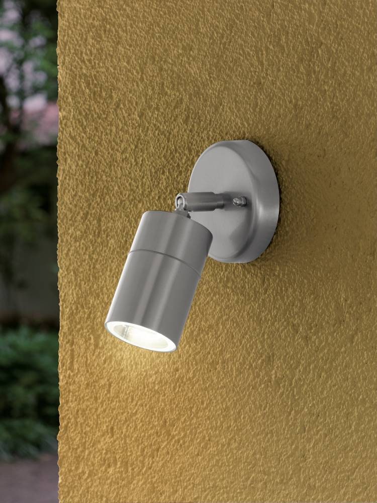EGLO LED Außen-Wandleuchte »STOCKHOLM1 Spot, Wandspot, Außenleuchte, Eddelstahl, silber, IP44«, 1 flammig, Leuchtmittel GU10 | LED wechselbar, Eckmontage möglich, GU10, Garten, Terrasse, Hauswand, Garage, 10cm