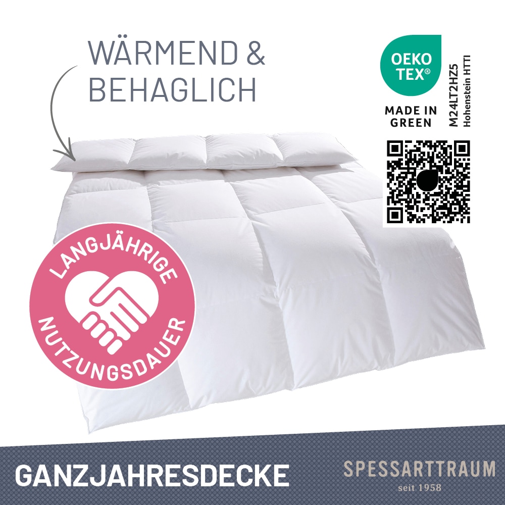 SPESSARTTRAUM Daunenbettdecke »Exklusiv, Bettdecken für Sommer und Winter«, Füllung 100% Daunen, Klasse 1, Downpass zertifiziert, Bezug 100% Baumwolle, nachhaltig (Made in Green), Hausstauballergiker geeignet, (1 St.), 5 Wärmeklassen & 8 Größen