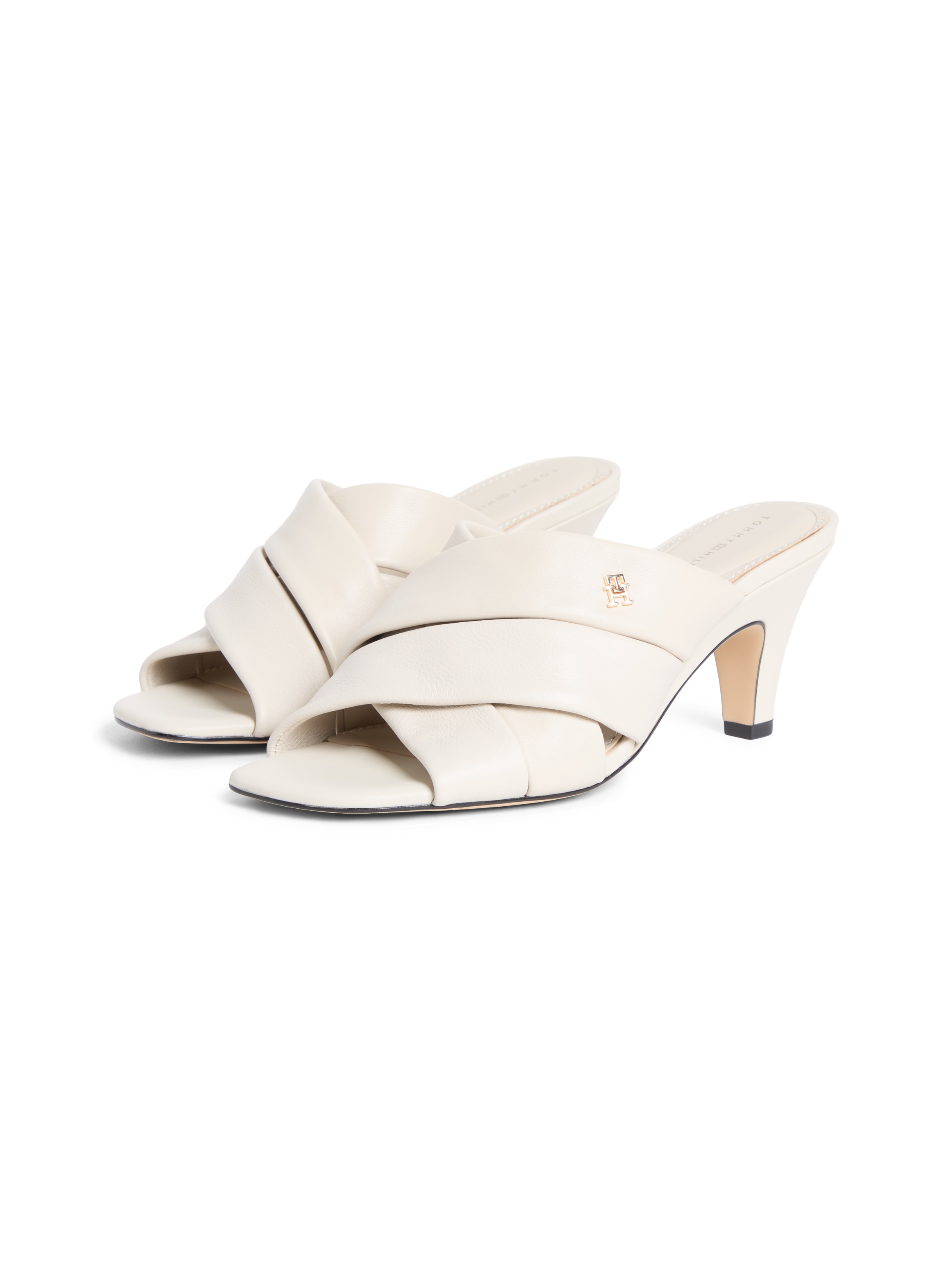 Tommy Hilfiger Pantolette »ELEVATED MID HEEL MULE LTH«  Sommerschuh, Schlupfschuh mit Trichterabsatz und weicher Bandage