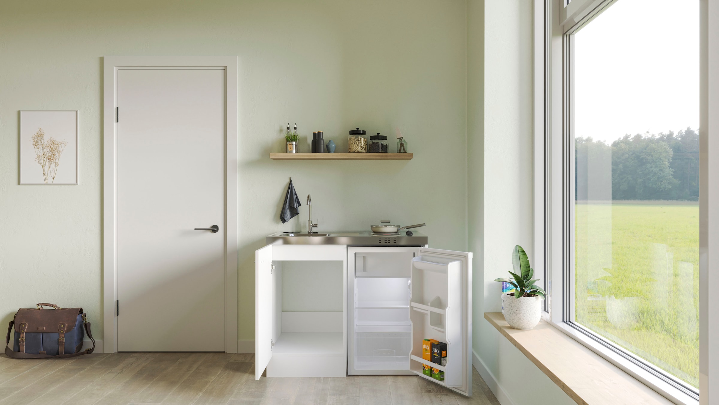 Flex-Well Küchenzeile »Pantry«, Gesamtbreite 100 cm, mit DUO Kochfeld und Kühlschrank