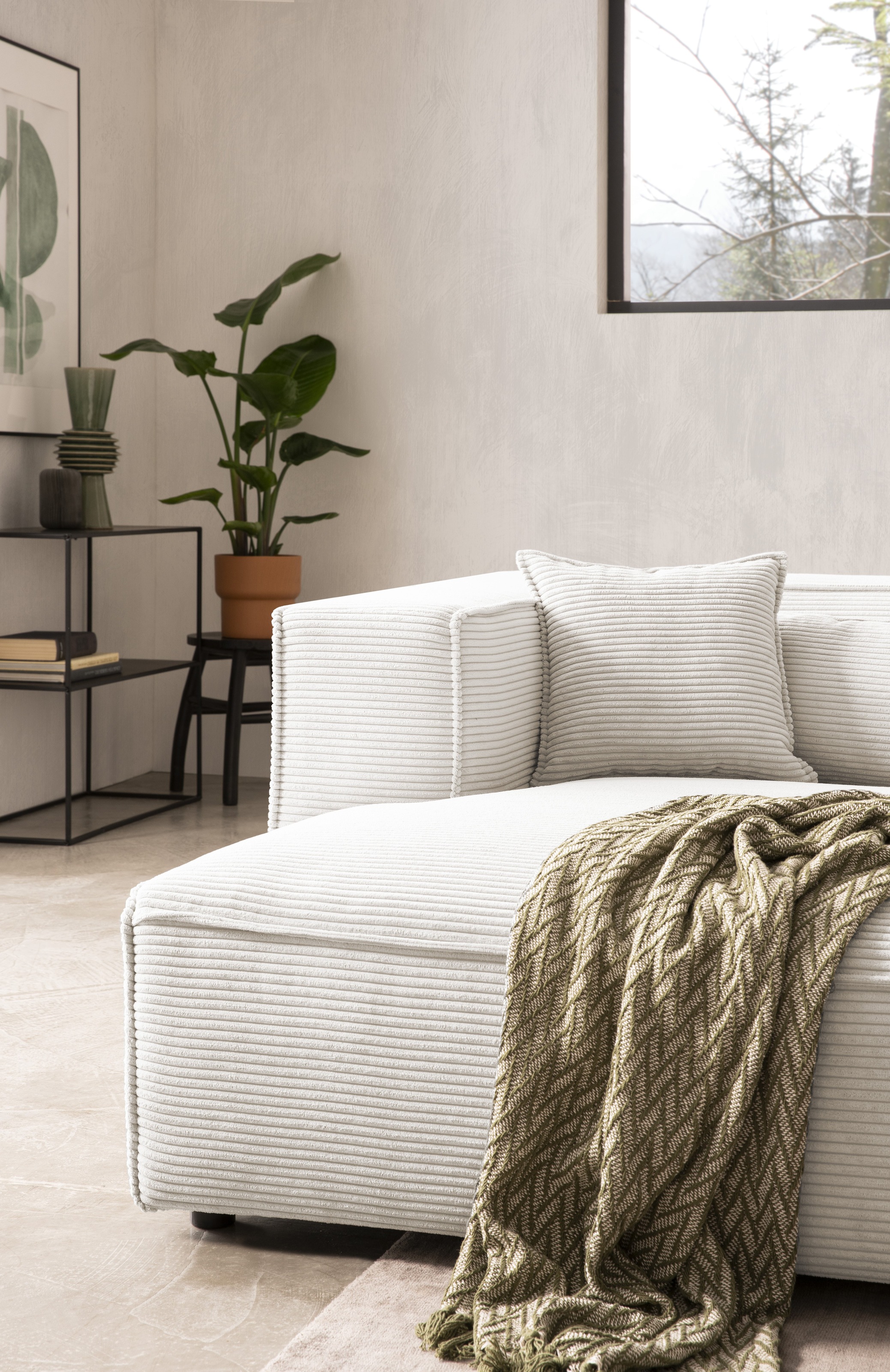 LeGer Home by Lena Gercke Ecksofa »PIARA mit Kedernaht in Cord oder Leinenoptik, moderne Couch in L-Form«, wahlweise Ottomane rechts/links, schwarze Füße, bequemer Sitzkomfort