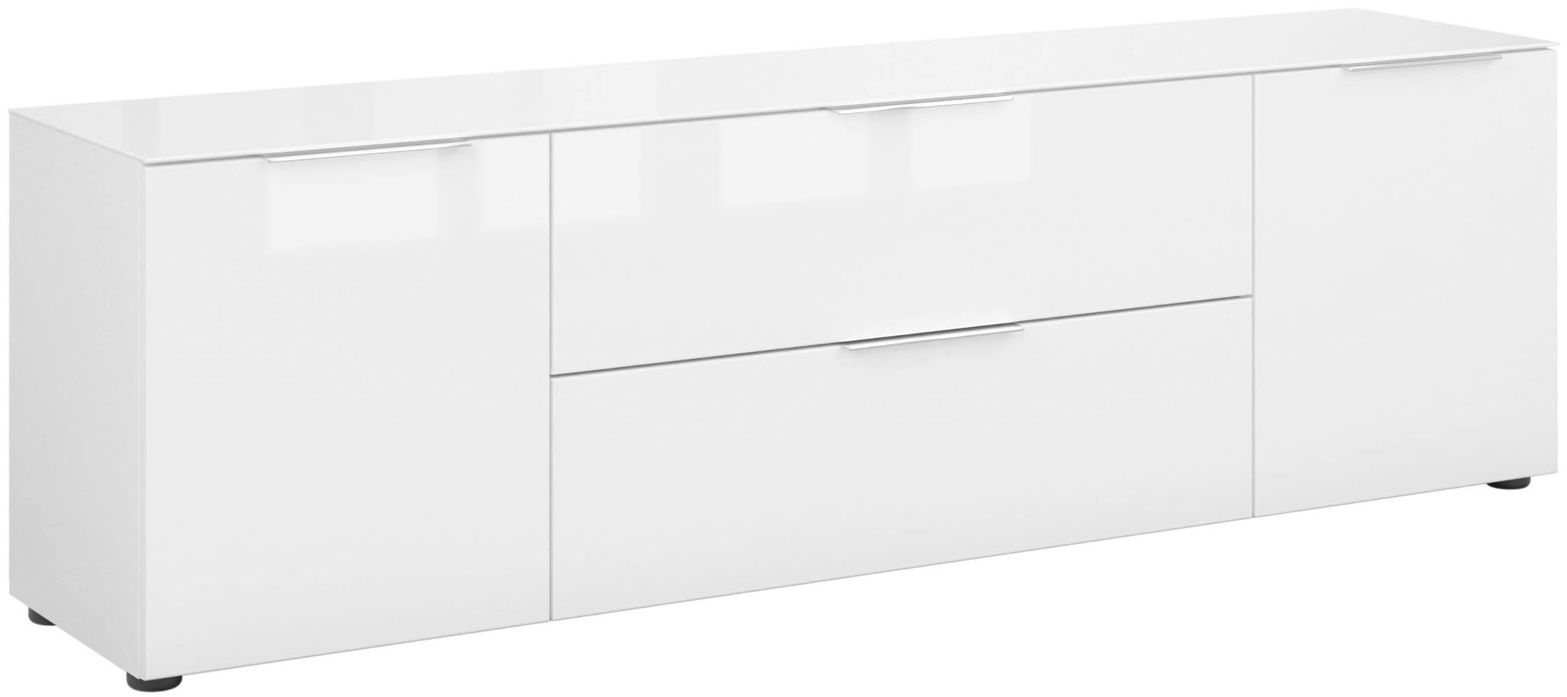 Manjana Möbel Lowboard »mit Chrom oder Schwarz matten Metallgriffen« mit Glasfronten, melaminbeschichtete Oberfläche, Made in Germany