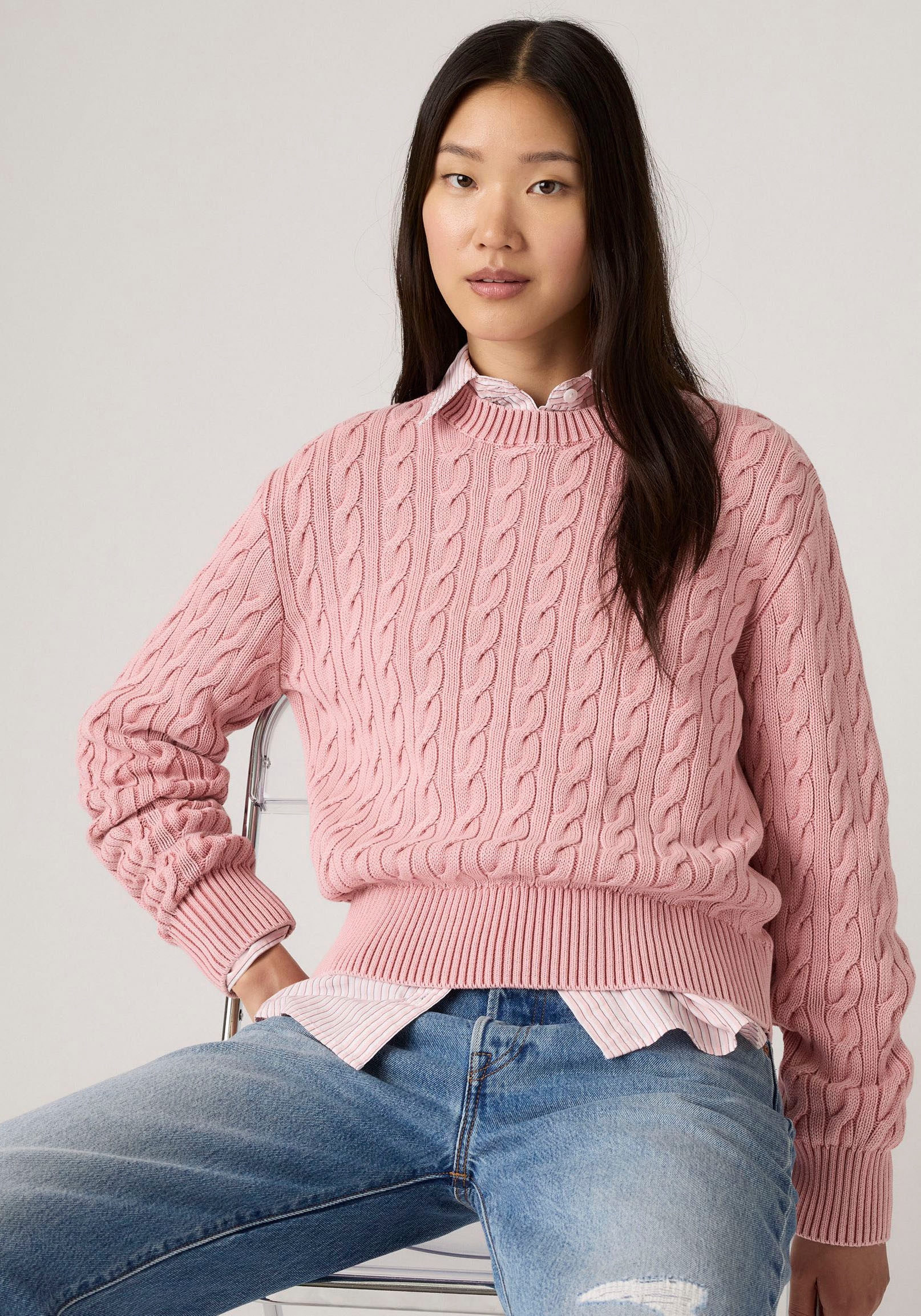 Levi's® Rundhalspullover »BOYFRIEND CREW PU«, Mit Zopfmuster