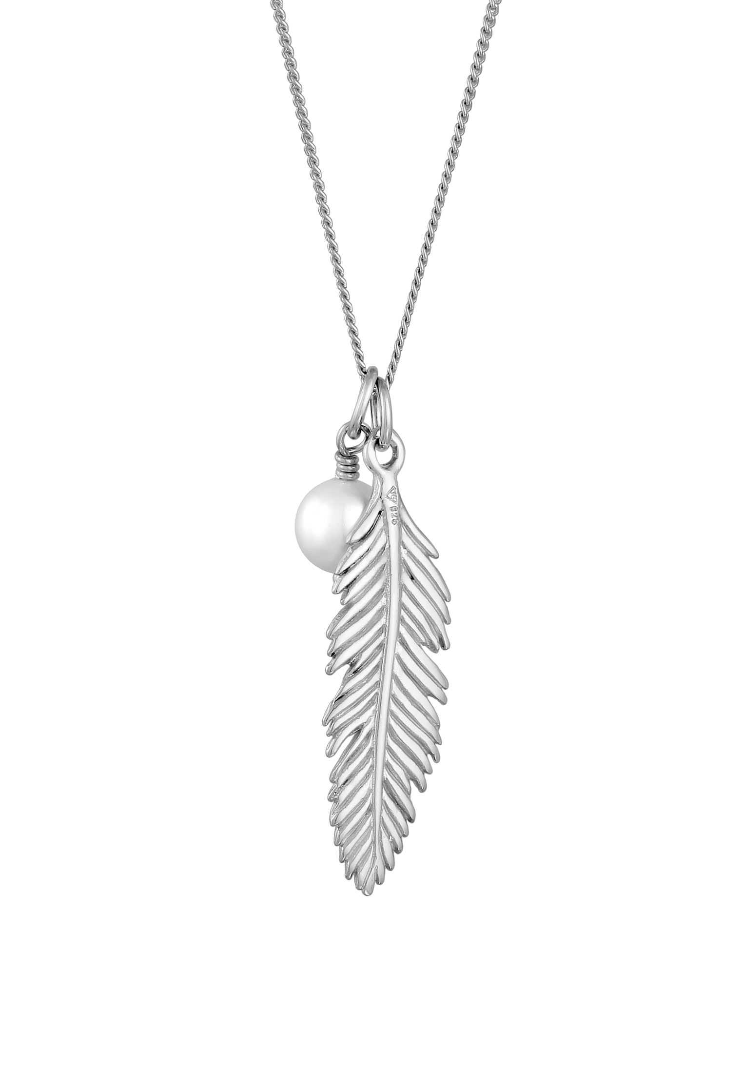 Elli Silberkette »Halskette Feder Muschelkernperle Weiß 925 Sterling Silber«