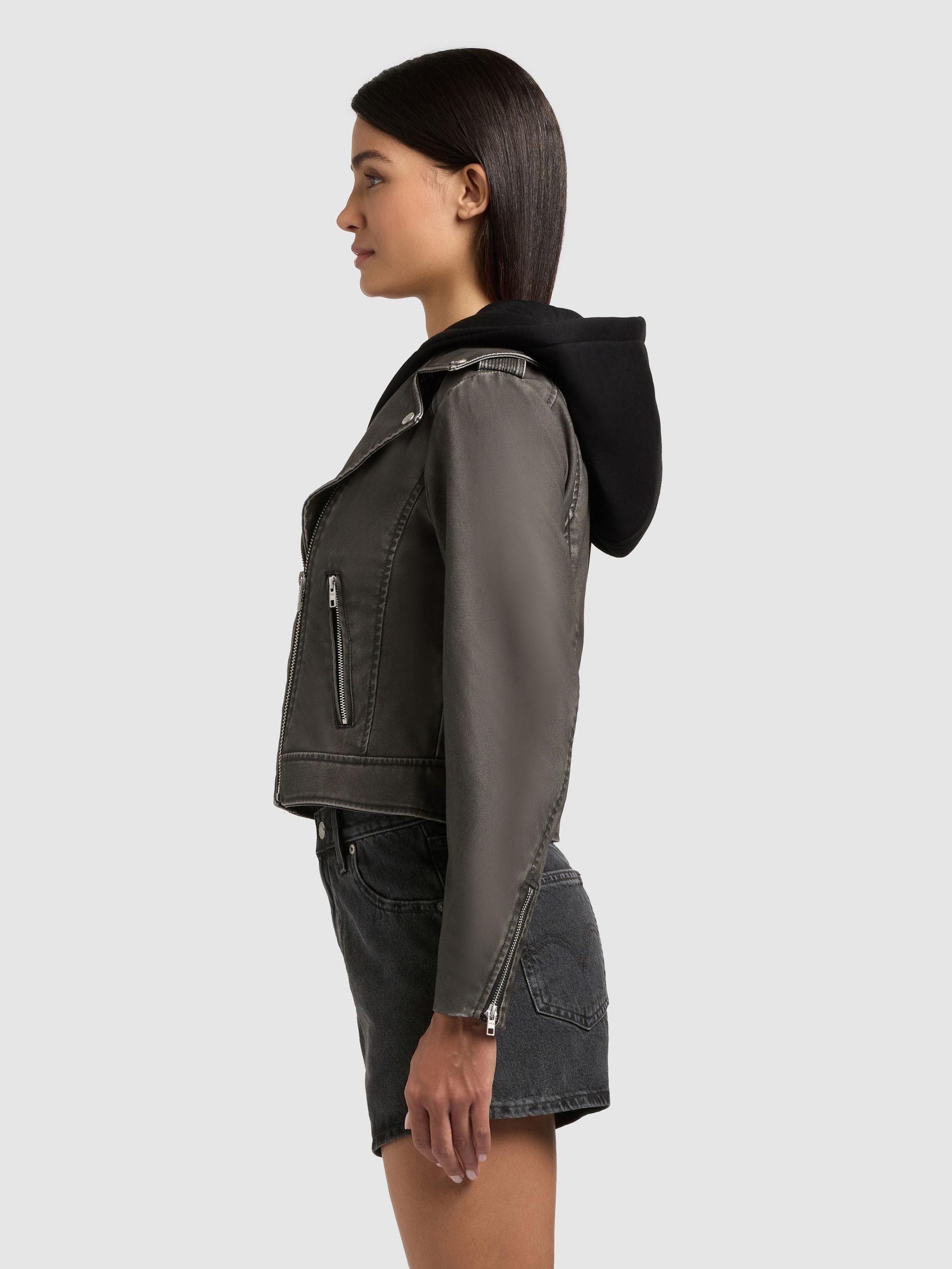 khujo Lederimitatjacke »Lederimitatjacke Yael« mit Kapuze Klassische Kunstlederjacke mit abnehmbarer Kapuze