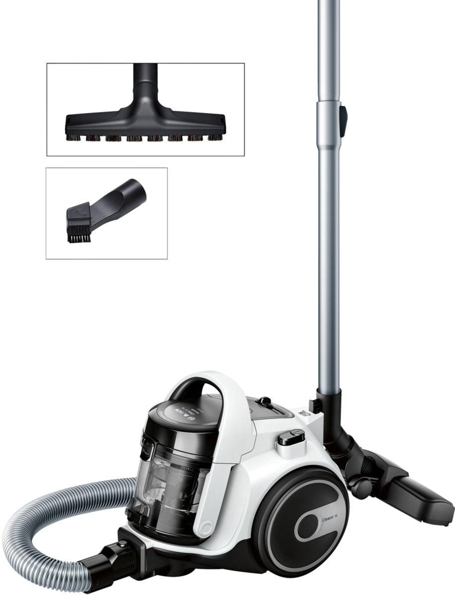 BOSCH Bodenstaubsauger »Serie 2 BGS05AAA1, Hygiene-Filter, kompakt, platzsparend, leicht«, 700 W, beutellos, für Parkett/Teppich/Fliesen, hohe Saugkraft, langes Kabel, weiß