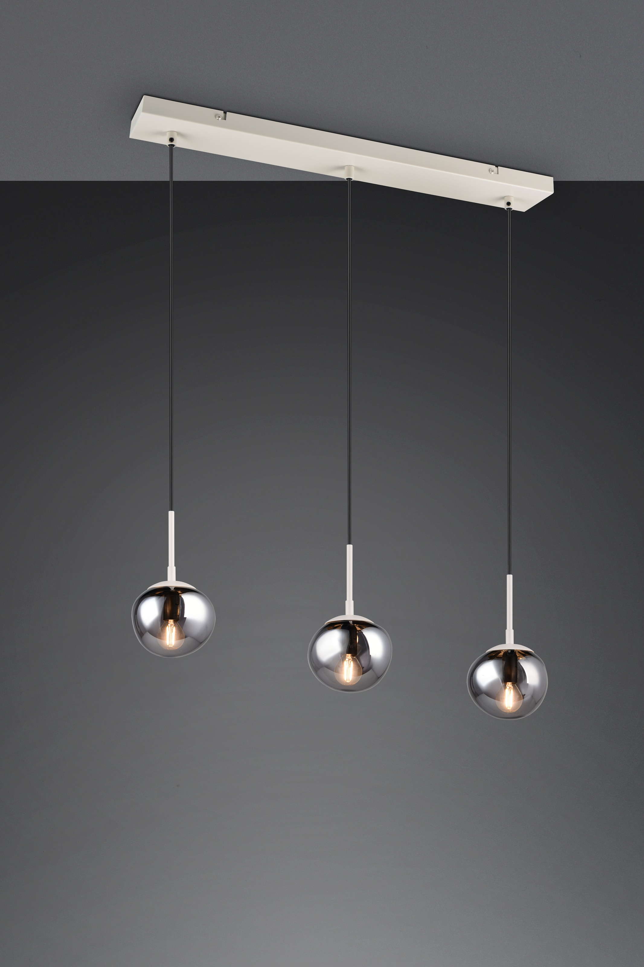 s.Oliver Pendelleuchte »ANJELLA, Hängelampe exkl 3x E14 max 10W, in warm grey + smoke Glas«, 3 flammig, Leuchtmittel E14 | Leuchtmittel wechselbar, mit mundgeblasenen Glas Lampenschirmen in rauchgrau, 150 x 60 x 8,5 cm