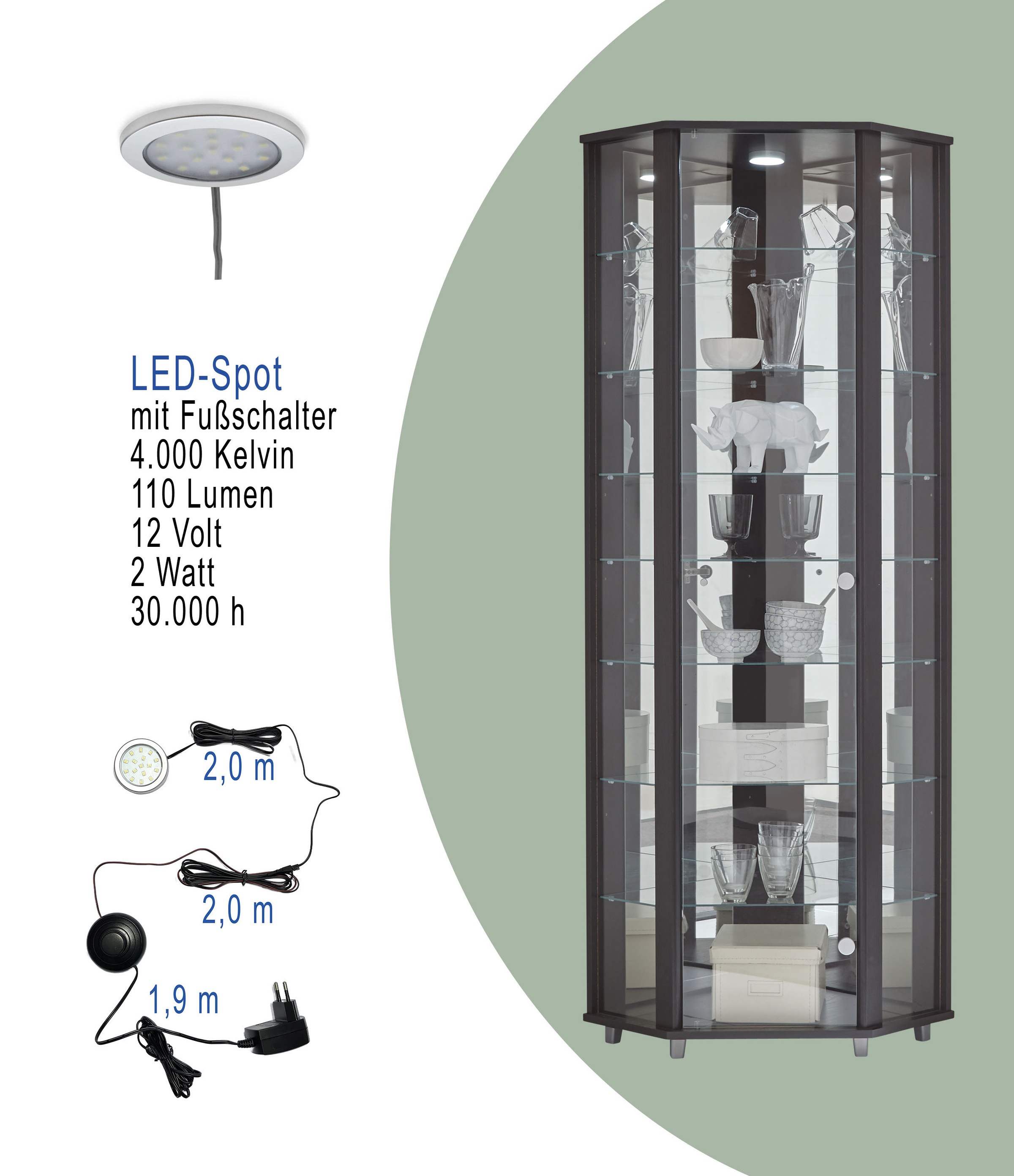 fif möbel Eckvitrine »TRIO Höhe ca. 172 cm, ink. Beleuchtung« Eckvitrine/Glasvitrine 1x Glastür, perfekt für Sammler, Sammlervitrine