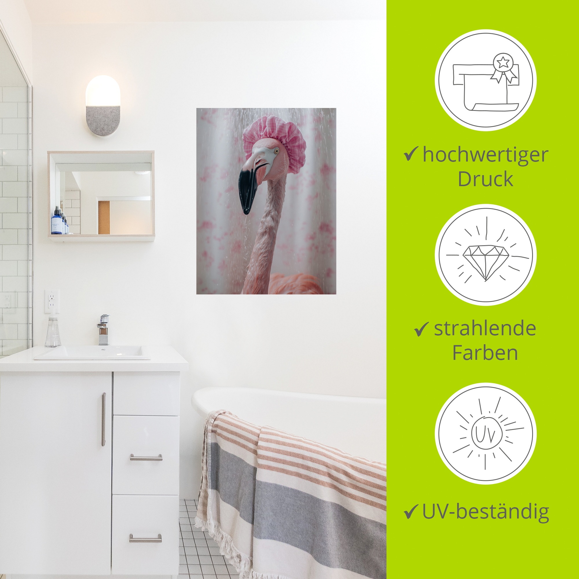 Artland Wandbild »Flamingo unter der Dusche« 1 Stk. tlg. als Alubild, Leinwandbild, Poster, Wandaufkleber in verschied. Größen