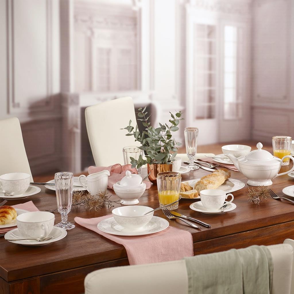 Villeroy & Boch Tasse »Cappuccinotasse mit Untertasse Gray Pearl 310 ml weiß« Spülmaschinengeeignet, Mikrowellengeeignet