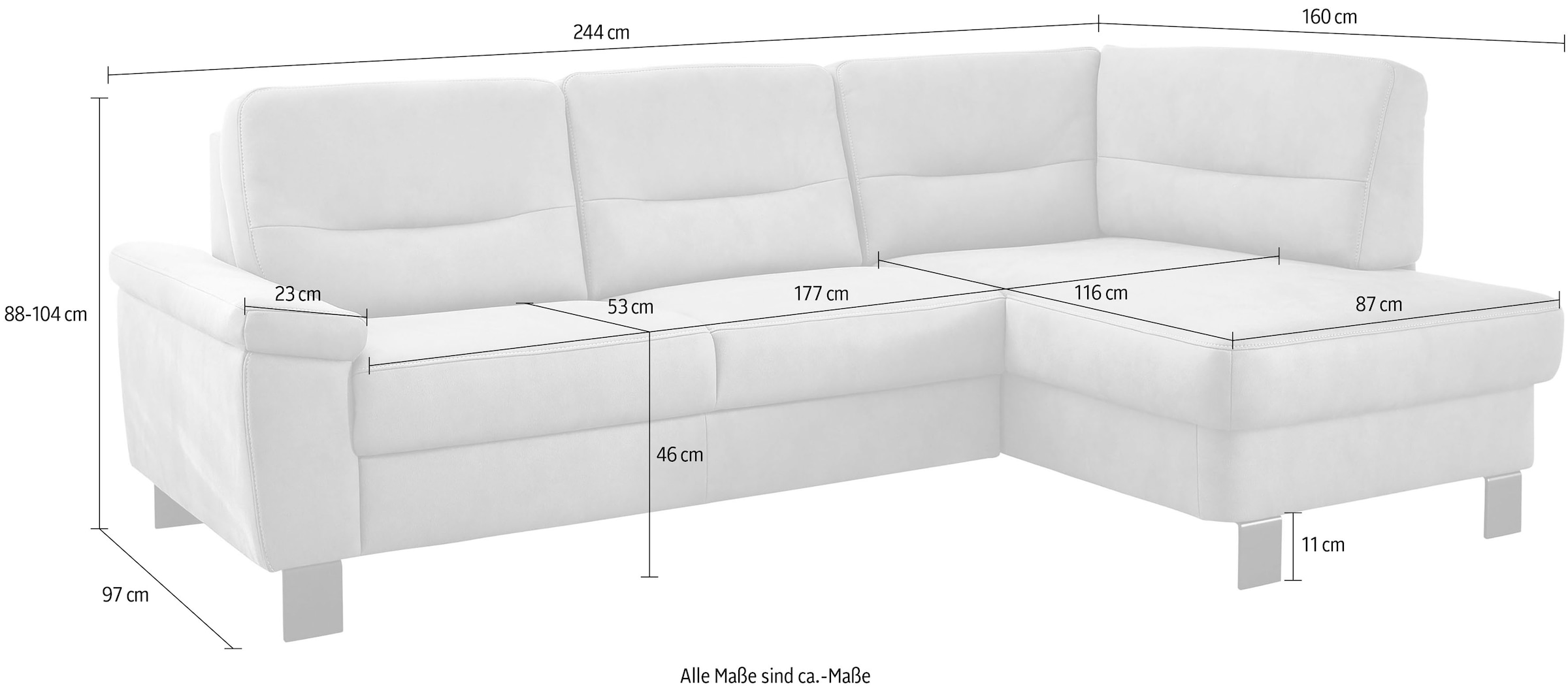 Die PlanBar Ecksofa »PP-PF23172 L-Form, Breite 244 cm« Eckgarnitur mit besonders kleinem Stellmaß ca. 160 x 244 cm