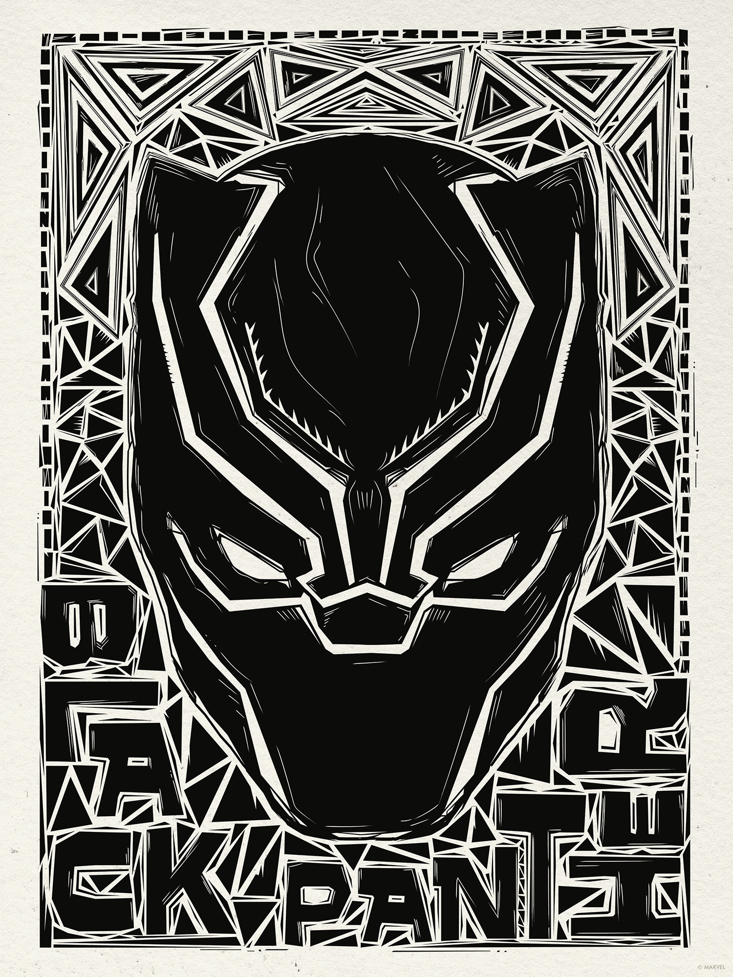 Komar Wandbild »Marvel Black Panther Lino-Cut Helmet«, Disney, (Set, 1 St.), 30 x 40 cm (Breite x Höhe) - Kinderzimmer, Dekoration