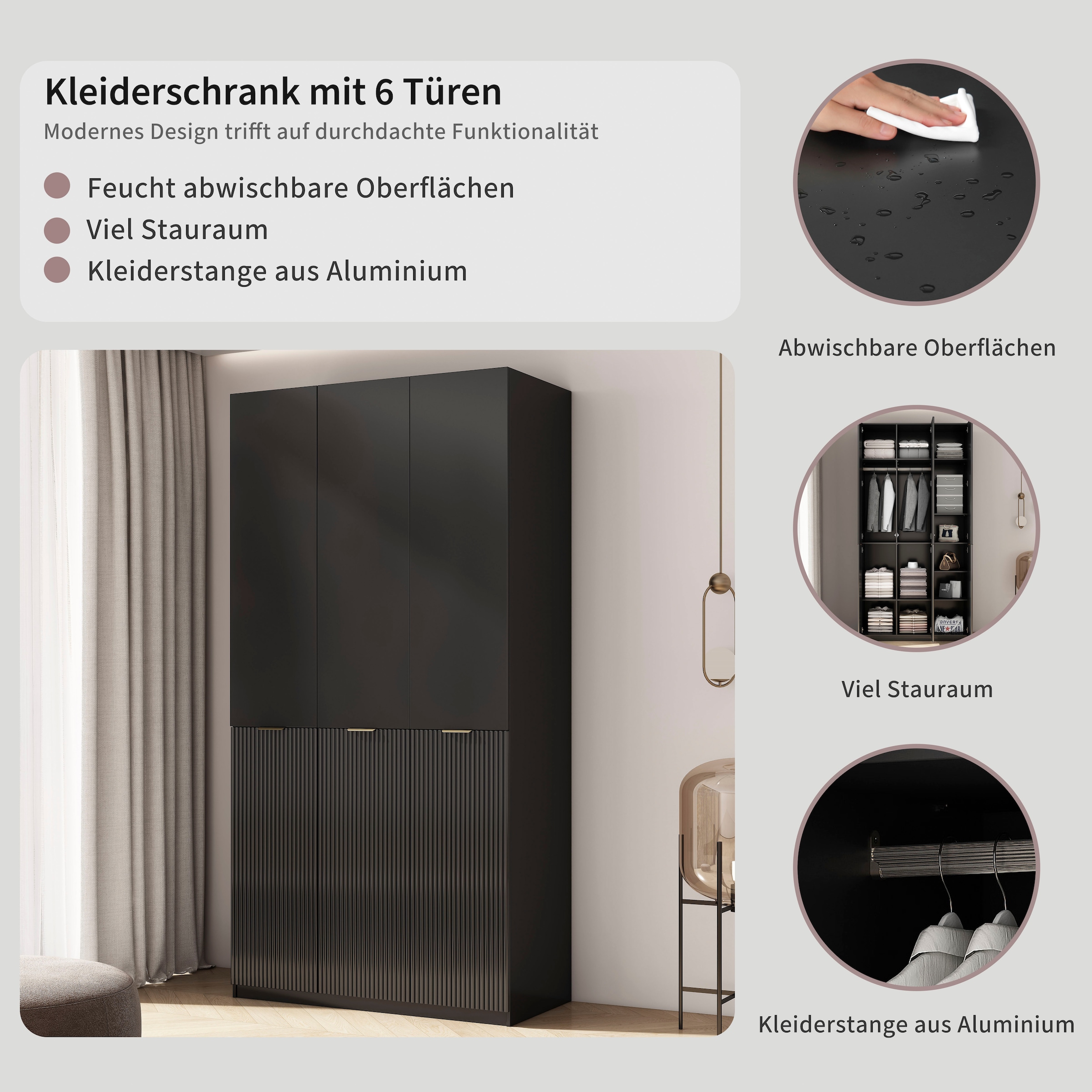 OTTO home Kleiderschrank »Jorella Schlafzimmerschrank Garderobe mit Softclose« eleganter Schlafzimmerschrank Rillendesign Trend Breite 121cm