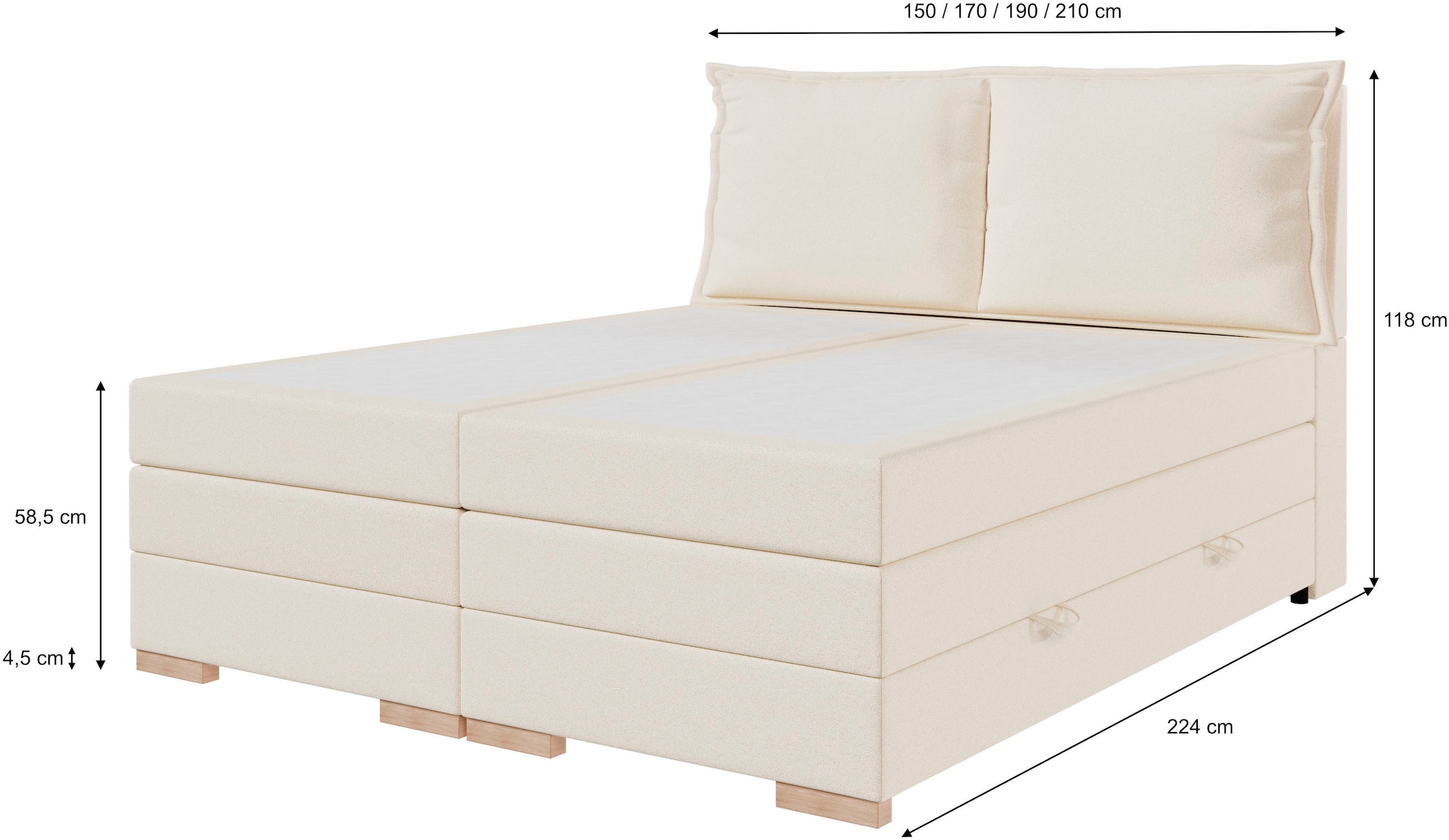 FORTE Boxspringbett »Pillows mit Bettkasten, erhältlich in den Breiten 140, 160 & 180cm« in verschiedenen Farben erhältlich