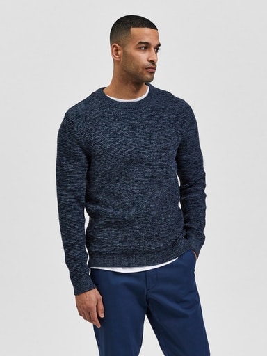 SELECTED HOMME Rundhalspullover »SLHVINCE LS KNIT BUBBLE CREW NECK NOOS«