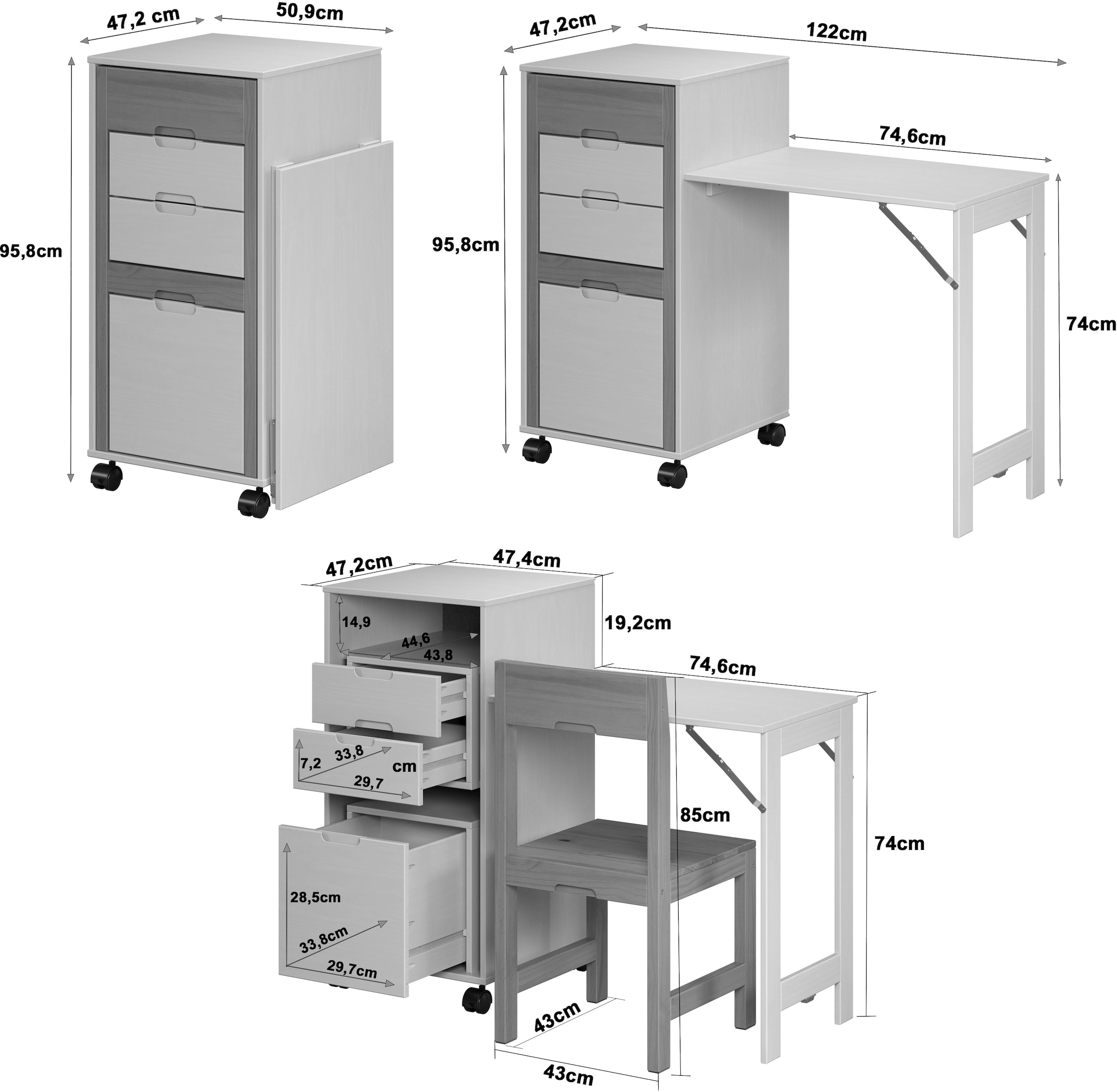 INTER-FURN Schreibtisch »Ostra«, smart mit aufklappbarer Arbeitsplatte von 50 zu 122 cm erweiterbar