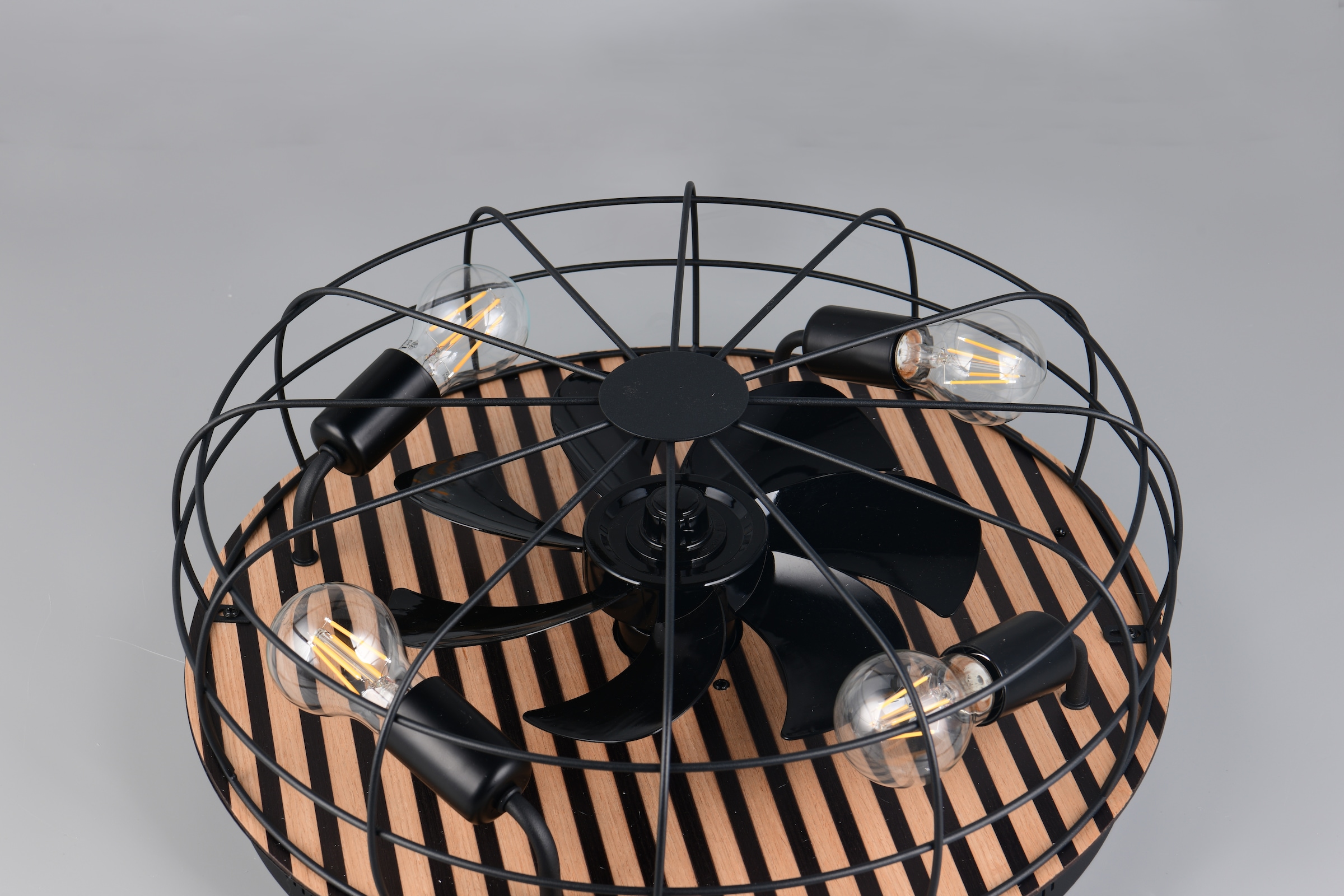 OTTO home Deckenleuchte »Norran mit Ventilator, Deckenventilator mit Licht exkl 4x E27 max 10W« E27 1 Stk. warmweiß - kaltweiß Holzstreifen Optik Akustikpaneel, Fernbedienung, 3 Stufen + Timer