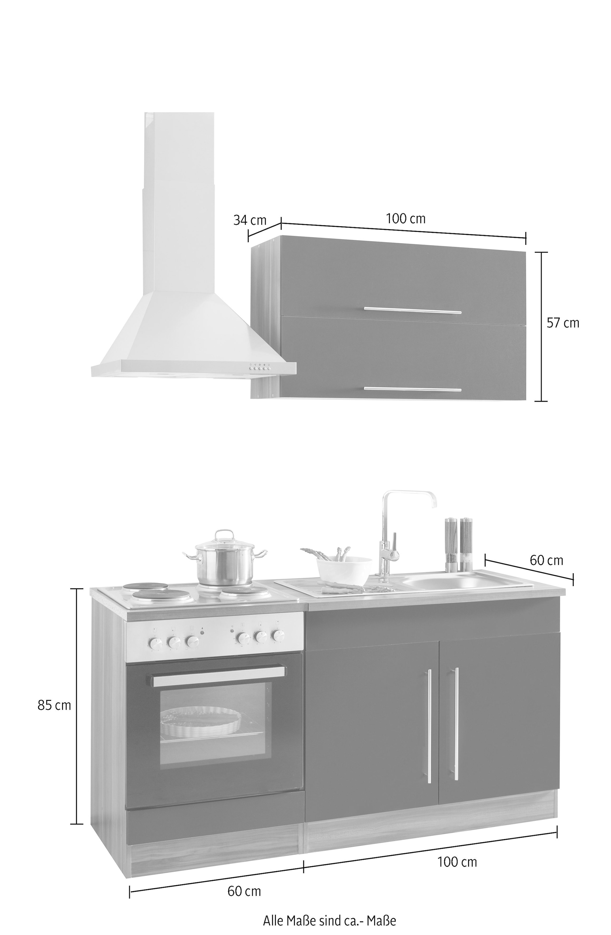 KOCHSTATION Küchenzeile »KS-Samos«, mit E-Geräten, Breite 160 cm