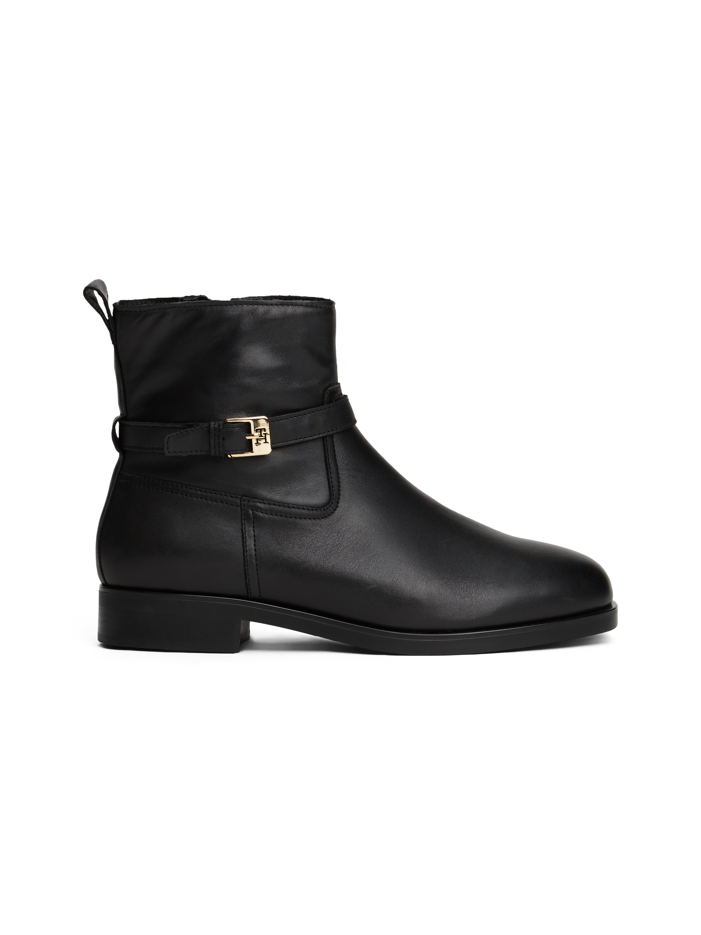 Tommy Hilfiger Stiefelette »TH BUCKLE RIDING LEATHER BOOTIE«  , Blockabsatz, Ankleboots, Businessschuh mit Zierschnalle