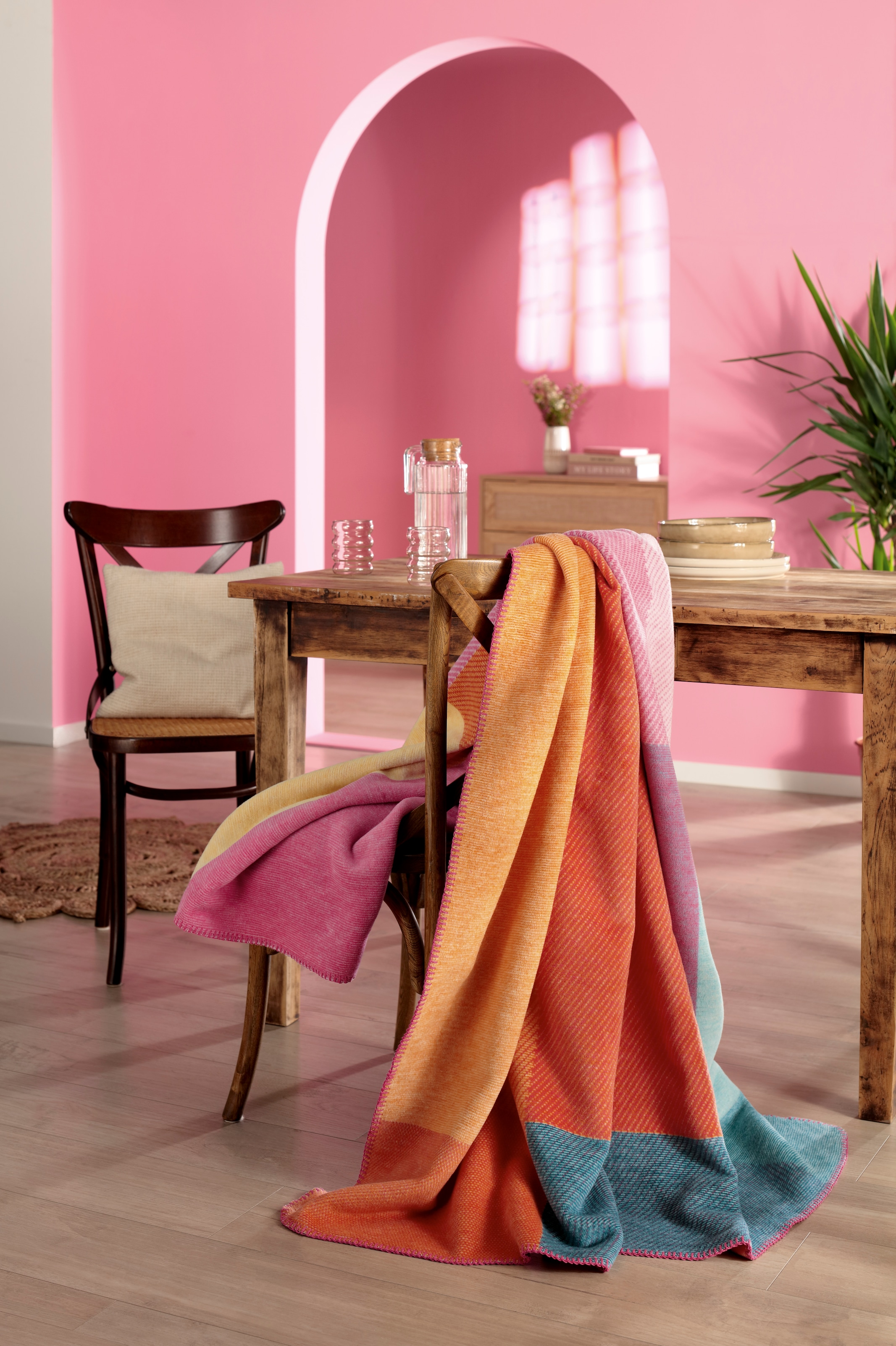 Biederlack Wohndecke »Wohndecke Cinque Terre« sommerliche Kuscheldecke mit Zierstich