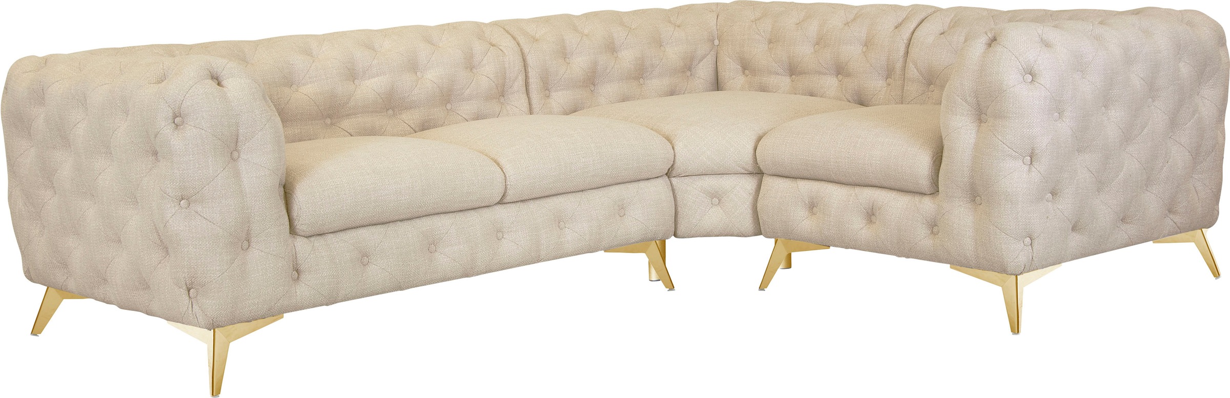Leonique Chesterfield-Sofa »Ecksofa GLYNIS L-Form mit Wellenunterfederung, Maße B/T/H 264/204/75cm«, aufwändige Knopfheftung, moderne Chesterfield Optik, Fußfarbe wählbar