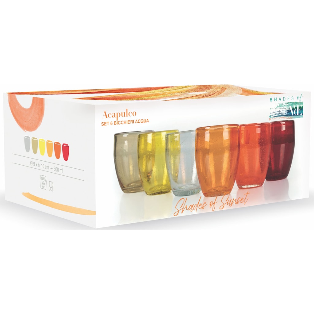 Villa d'Este Gläser-Set »Acapulco Sunset«, (Set, 6 tlg.), Wassergläser-Set, 6-teilig, Inhalt 300 ml