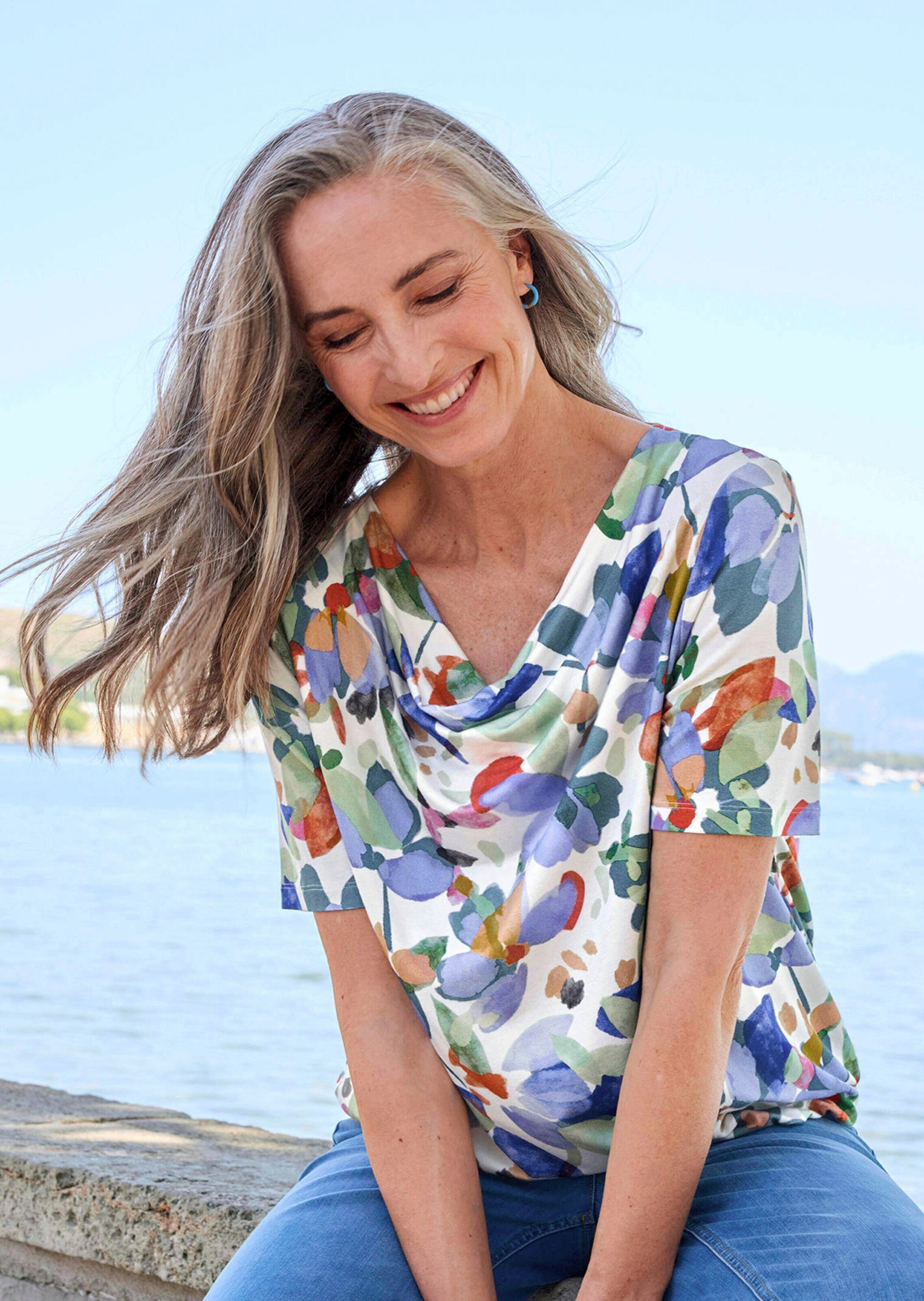 GOLDNER Kurzarmshirt »Cityshirt mit floralem Print« stretchbequemer Viskosejersey