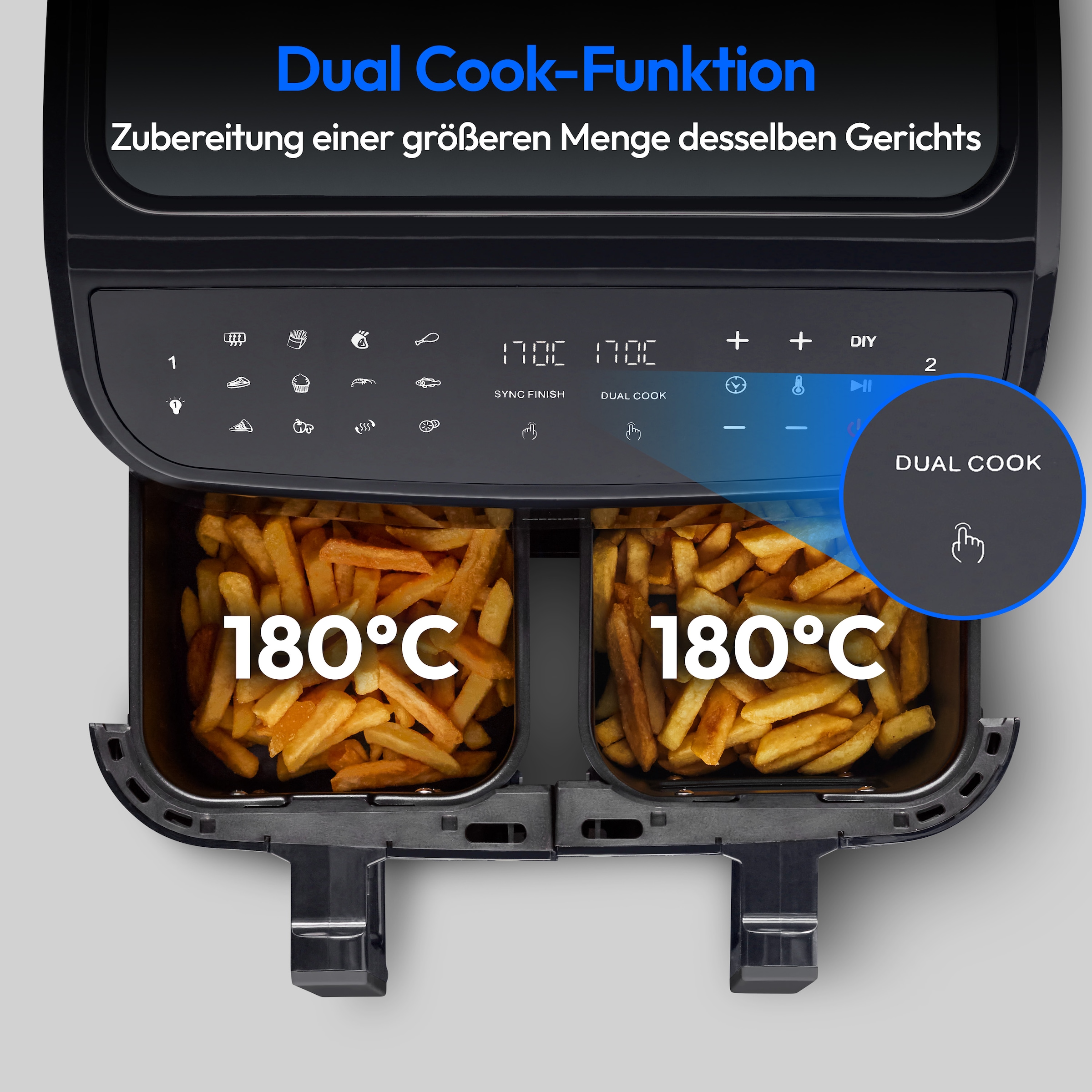 Medion® Heißluftfritteuse »MD 11760 P20XXL Twin«, 2400 W, Temperatur 50 - 200 °C, ILAG Beschichtung, Sync-Finish