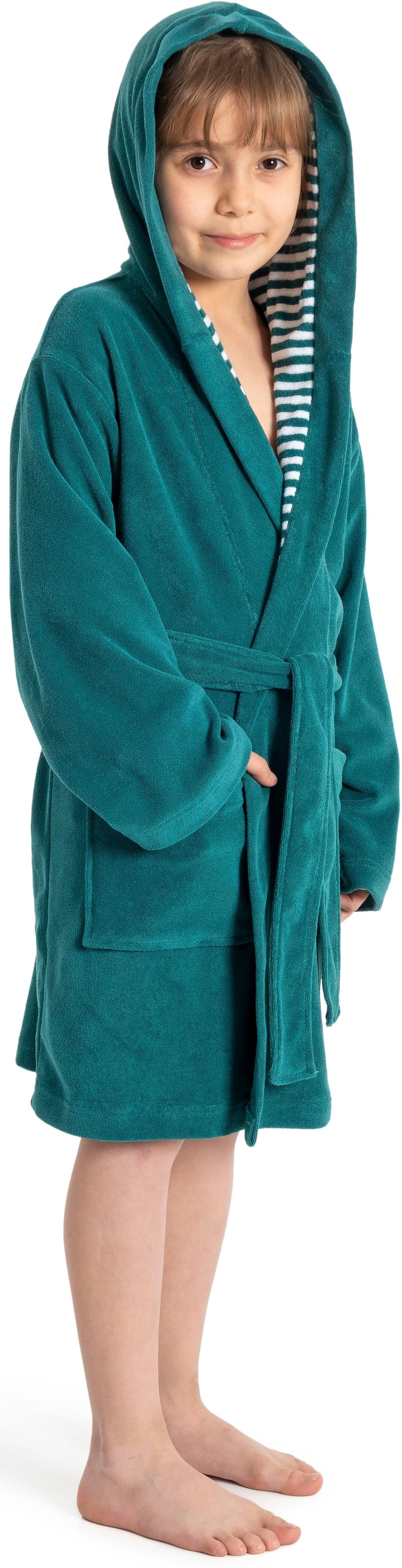 KangaROOS Kinderbademantel »Dalia, Ideal für Zuhause, Schwimmbad oder im Urlaub« 1 Stk. Uni-Farben mit Streifen