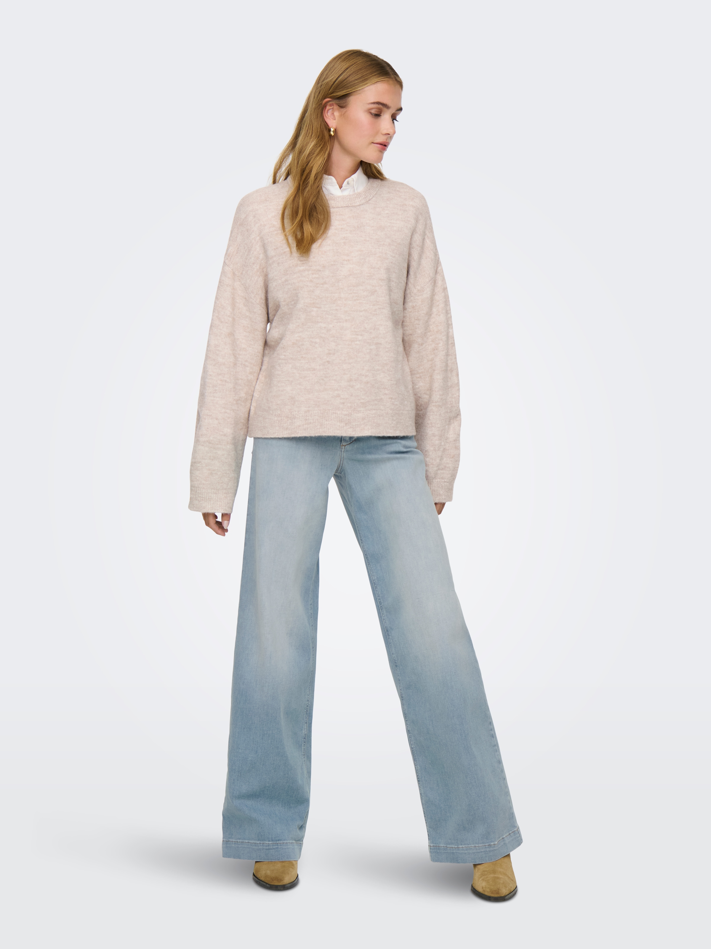 ONLY Rundhalspullover »ONLSIMONI L/S O-NECK PULLOVER KNT NOOS« Materialmix, regular fit