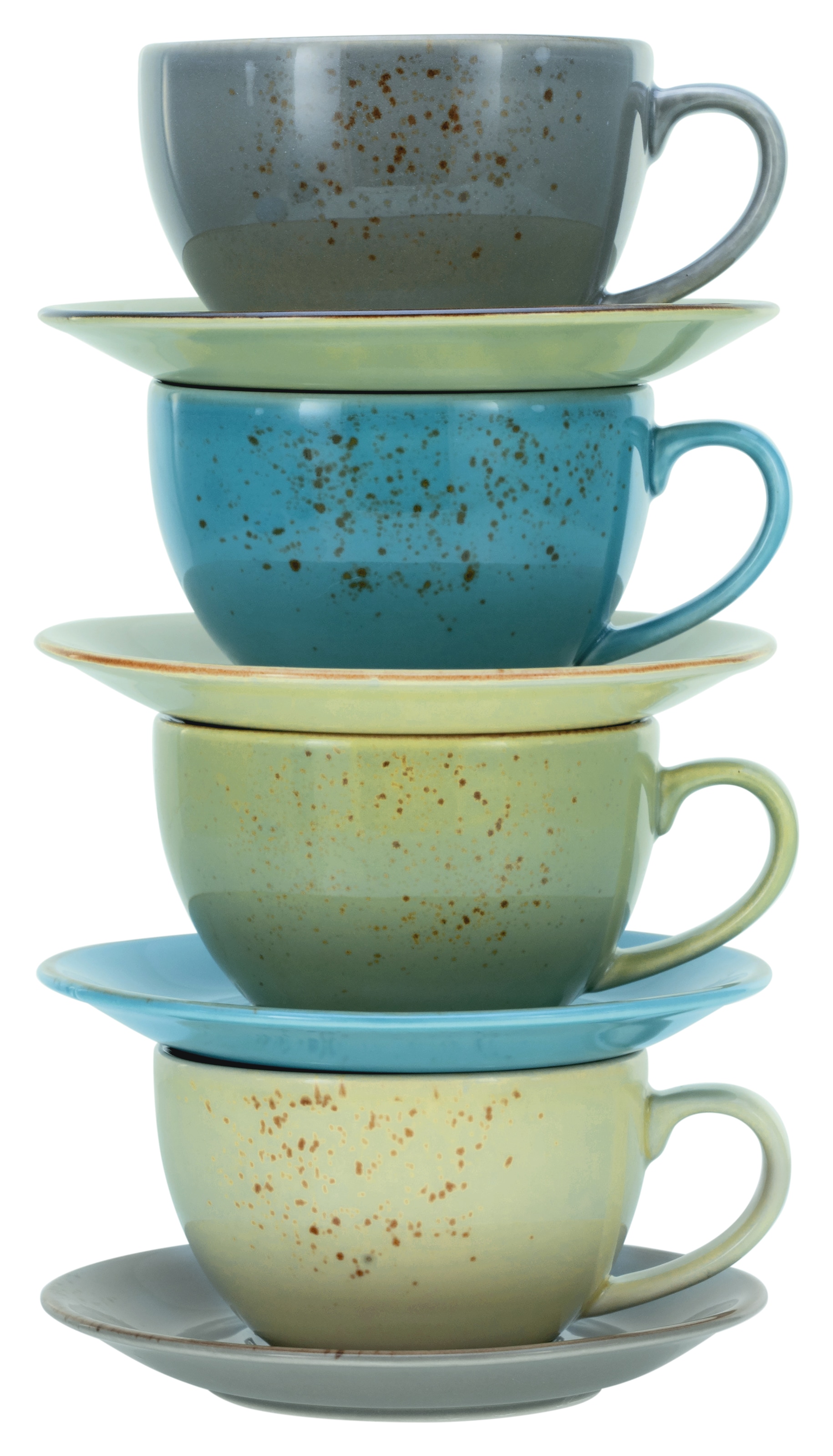 CreaTable Cappuccinotasse »Kaffeetasse NATURE COLLECTION« Tassen Set, naturfarben mit Sprenkel, 4 Tassen, 4 Untertassen