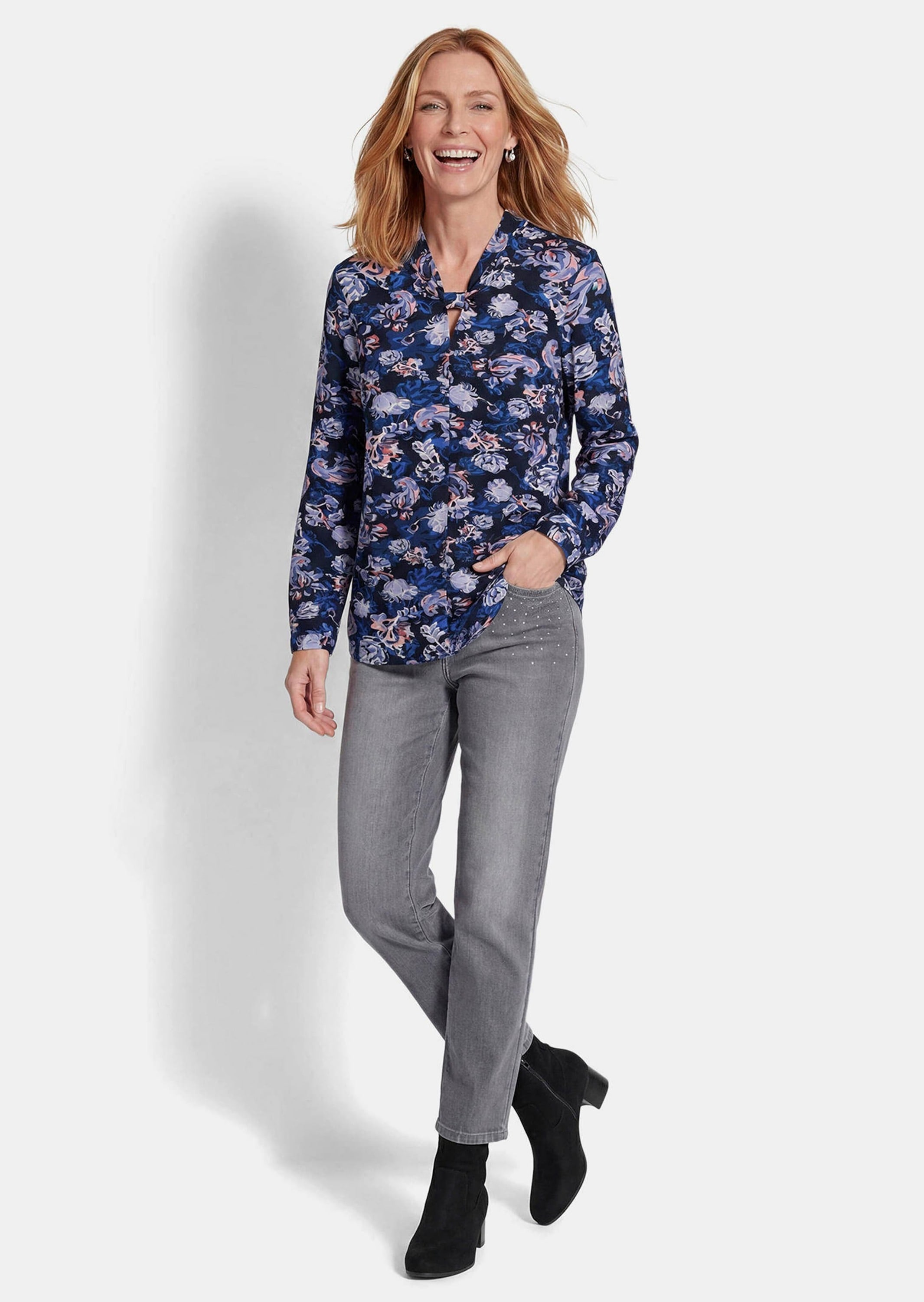 GOLDNER Print-Shirt »Knotenshirt mit Stehkragen« raffinierte Ausschnittlösung